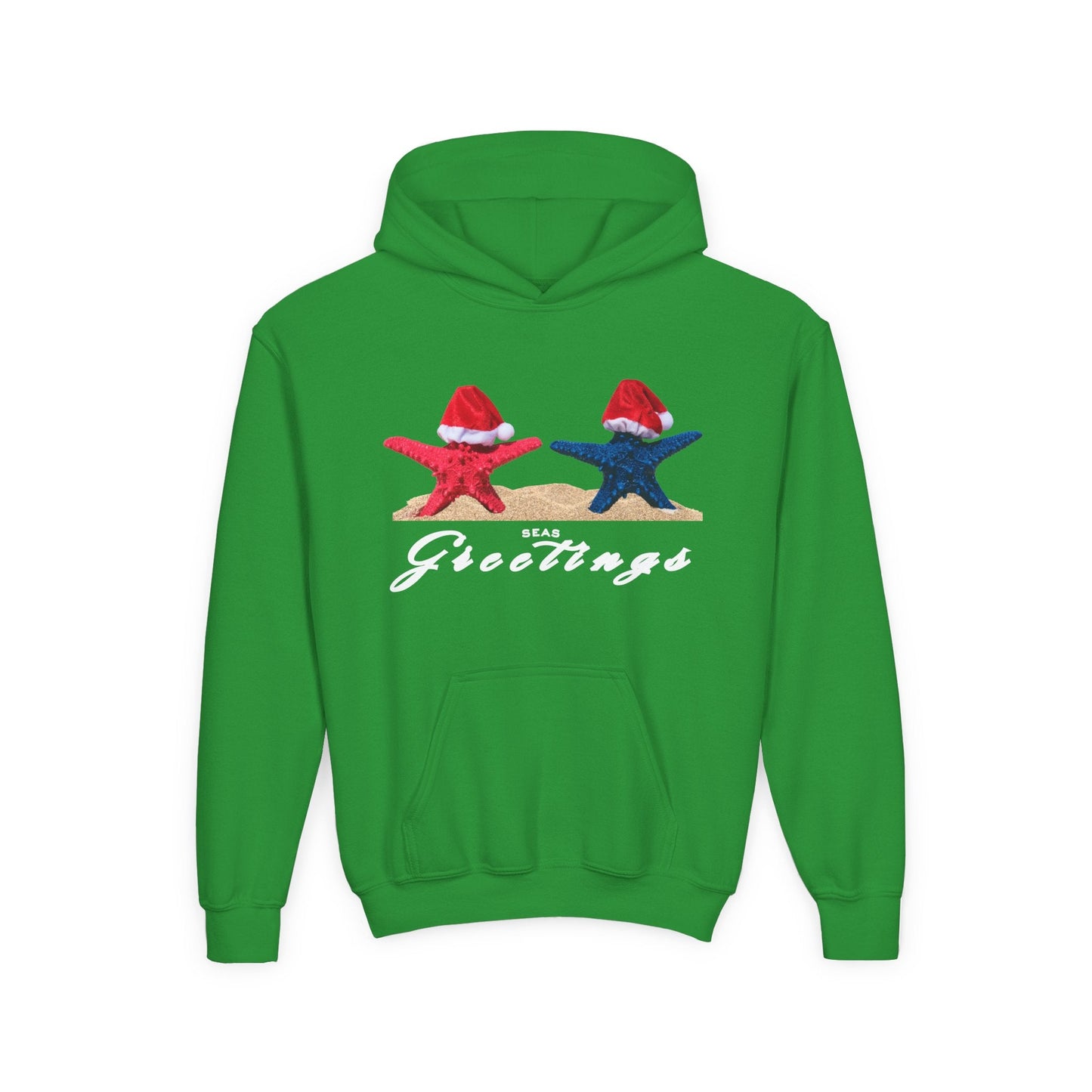 Youth Seas Greetings Starfish Hoodie â€“ Coastal Christmas Design Printify