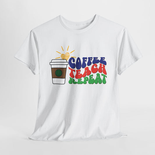 Teen/Adult Unisex Coffee. Teach. Repeat. Tee – Groovy Retro Shirt for Teachers