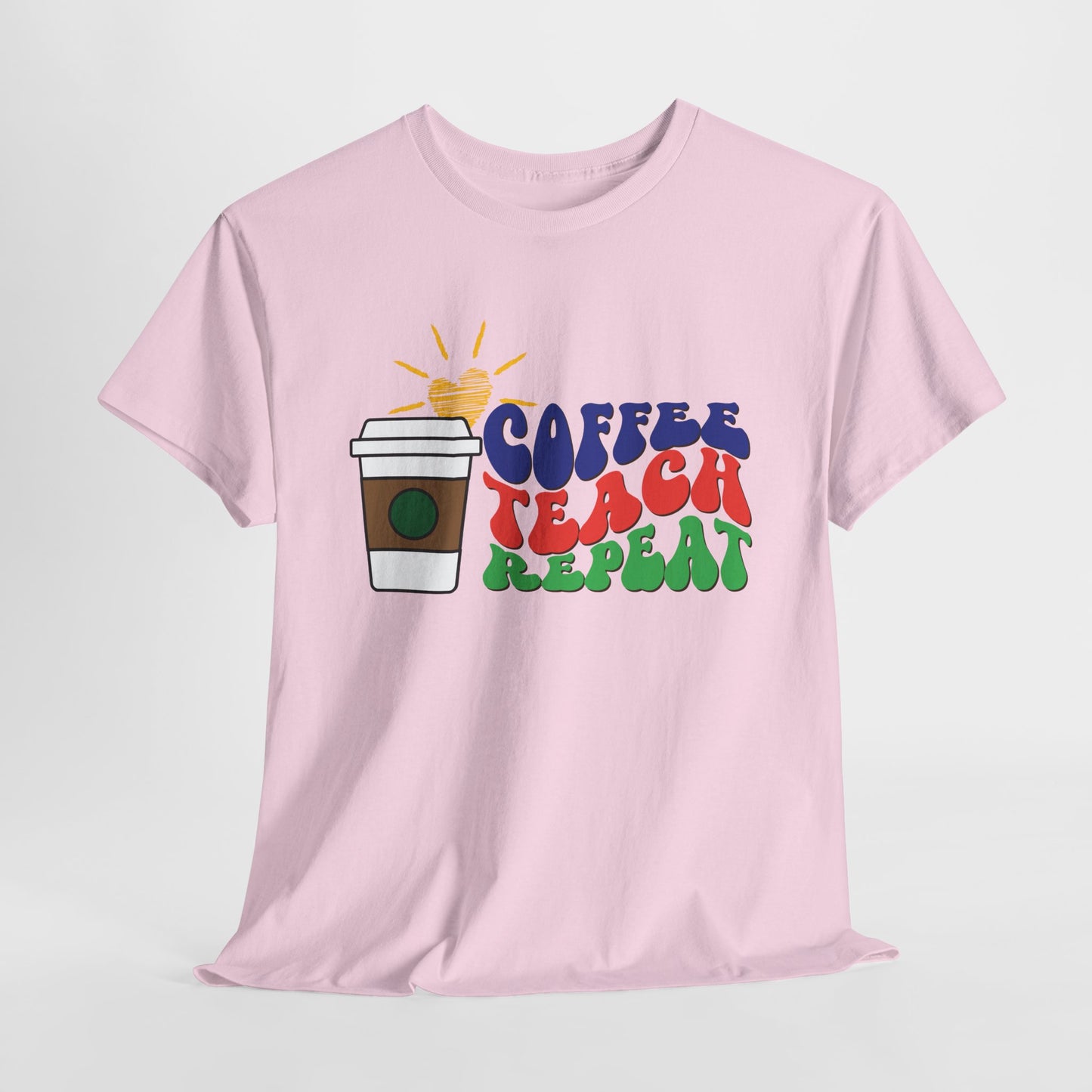 Teen/Adult Unisex Coffee. Teach. Repeat. Tee – Groovy Retro Shirt for Teachers