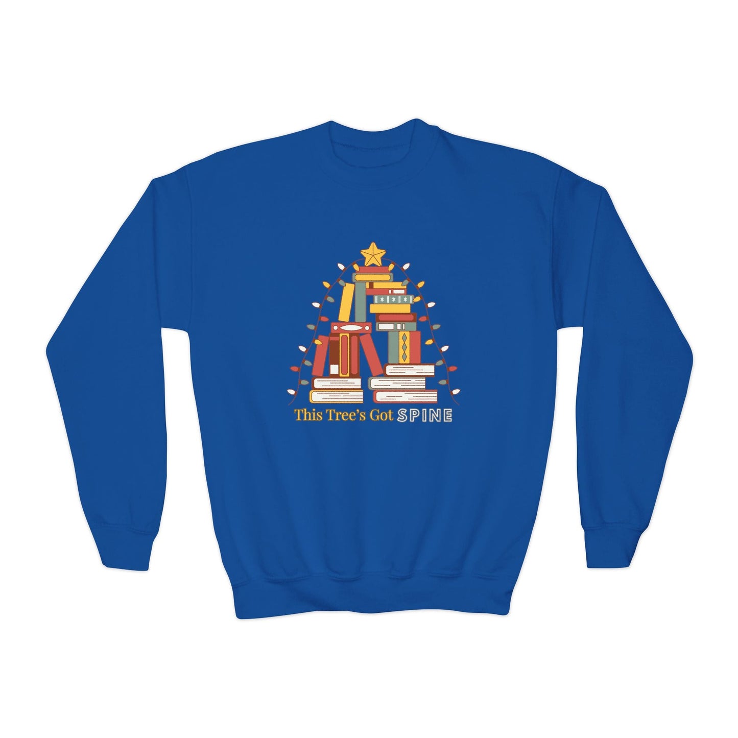 Youth This Treeâ€™s Got Spine Sweatshirt â€“ Bookish Holiday Tree Design Printify