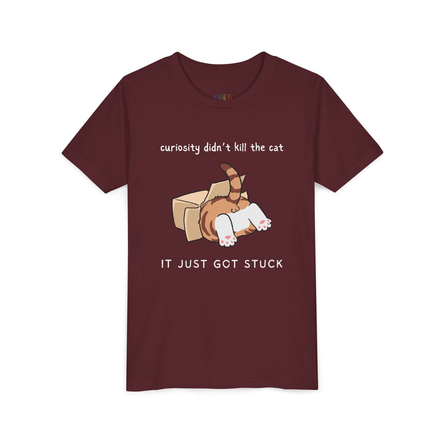 Youth Curiosity Just Got Stuck T-Shirt – Funny Cat Lovers' Tee for Young Readers