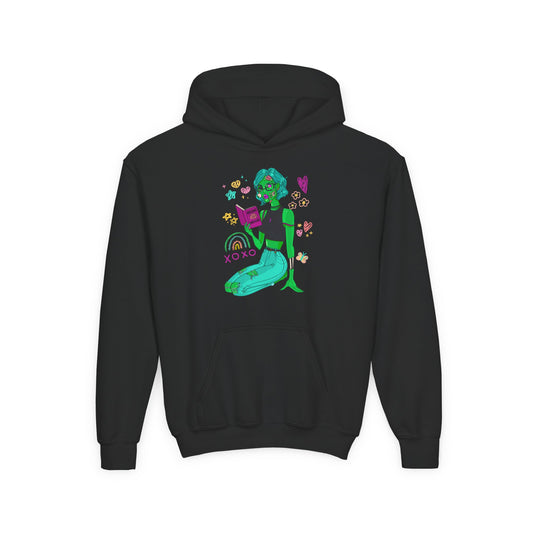 Youth Reading Zombie Hoodie – Cute Undead Bookworm Design