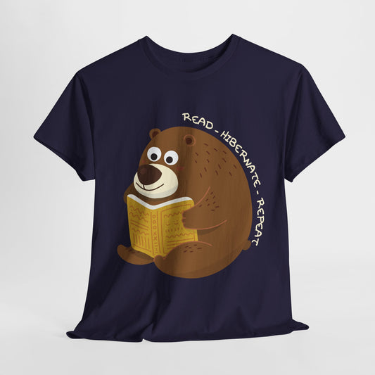 Teen/Adult Unisex Read Hibernate Repeat Tee – Cozy Book Shirt for Introverts & Bookworms