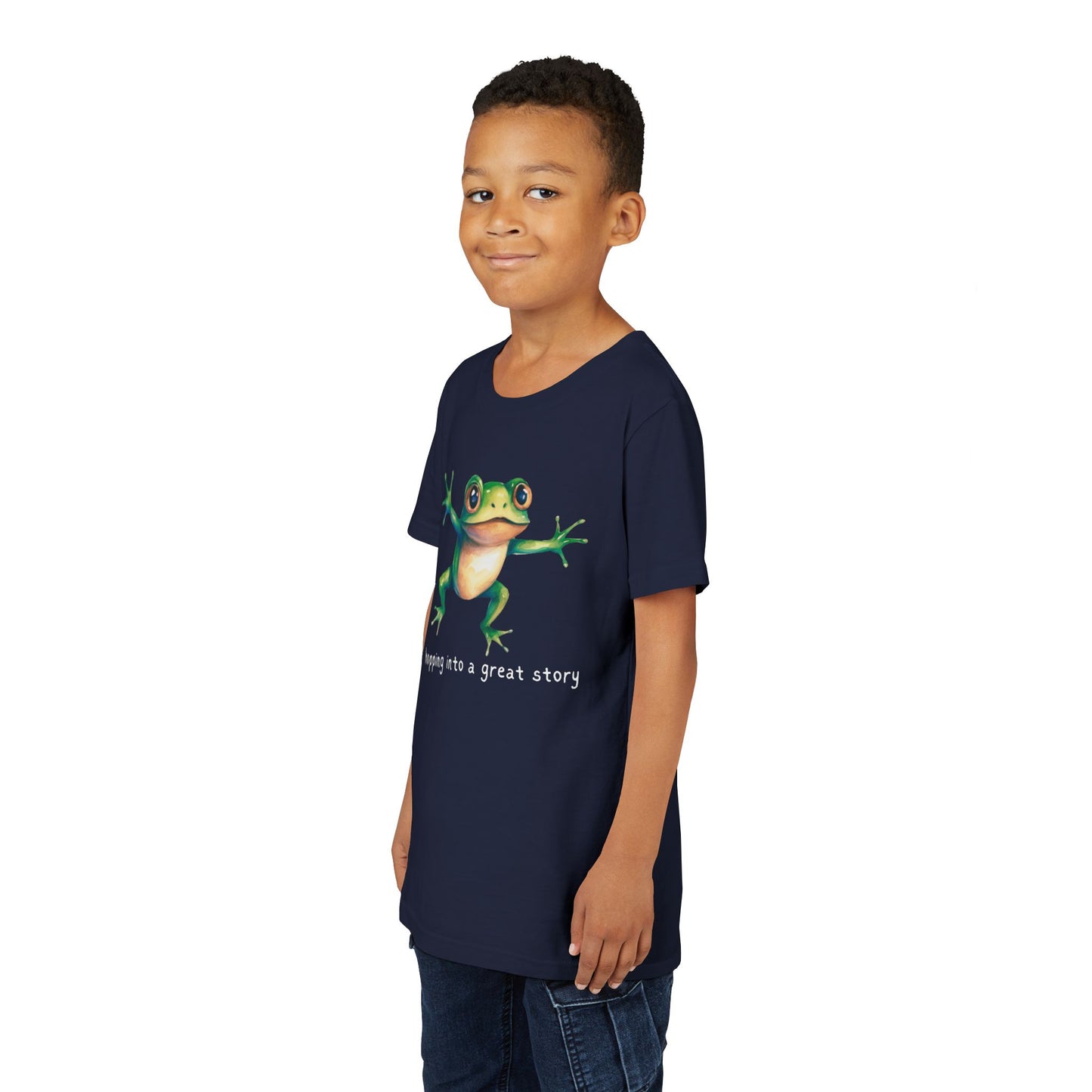 Youth Hopping Into a Great Story Frog T-Shirt