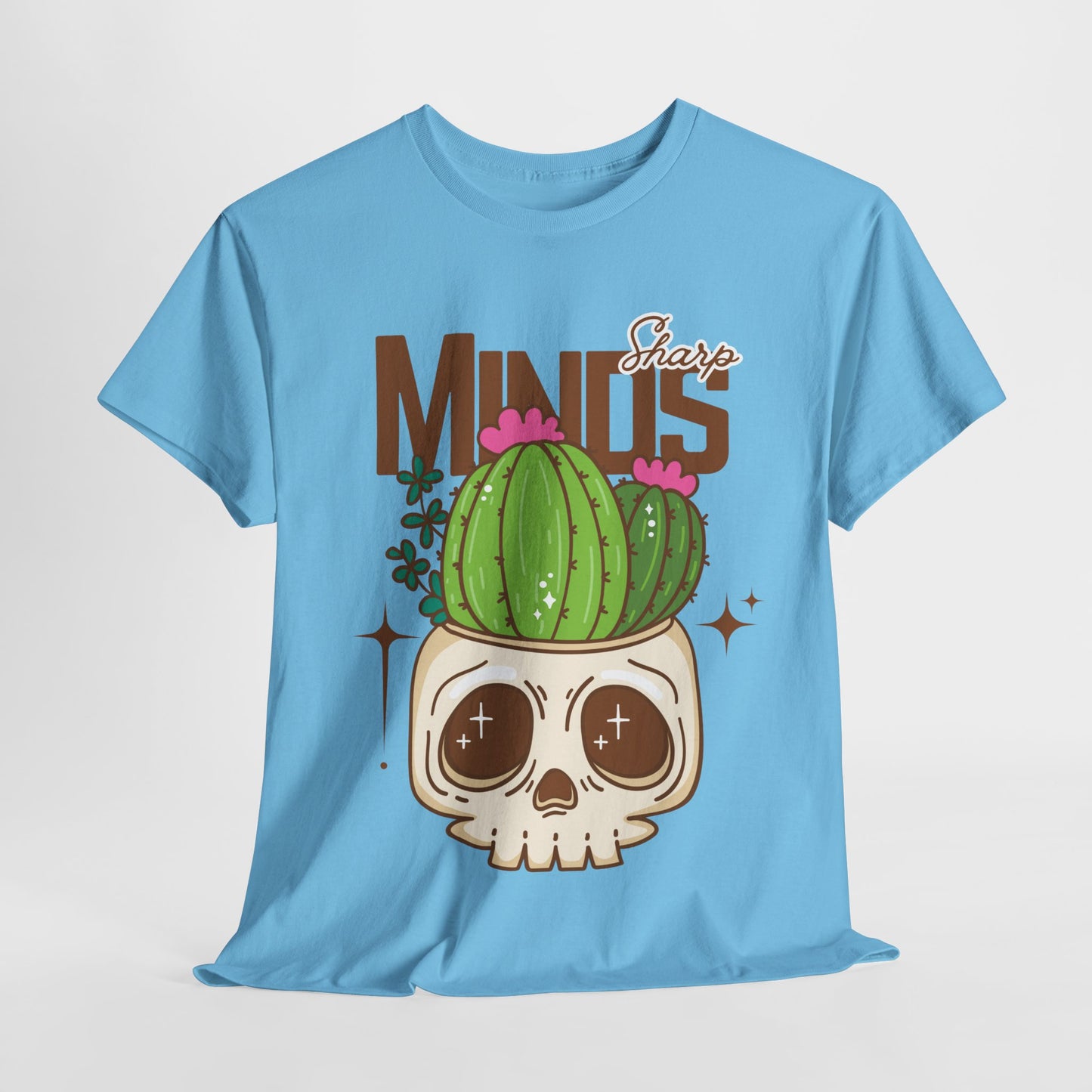 Teen/Adult Unisex "Sharp Minds" Skull & Cactus Graphic T-Shirt – Bold Bookish Style Tee