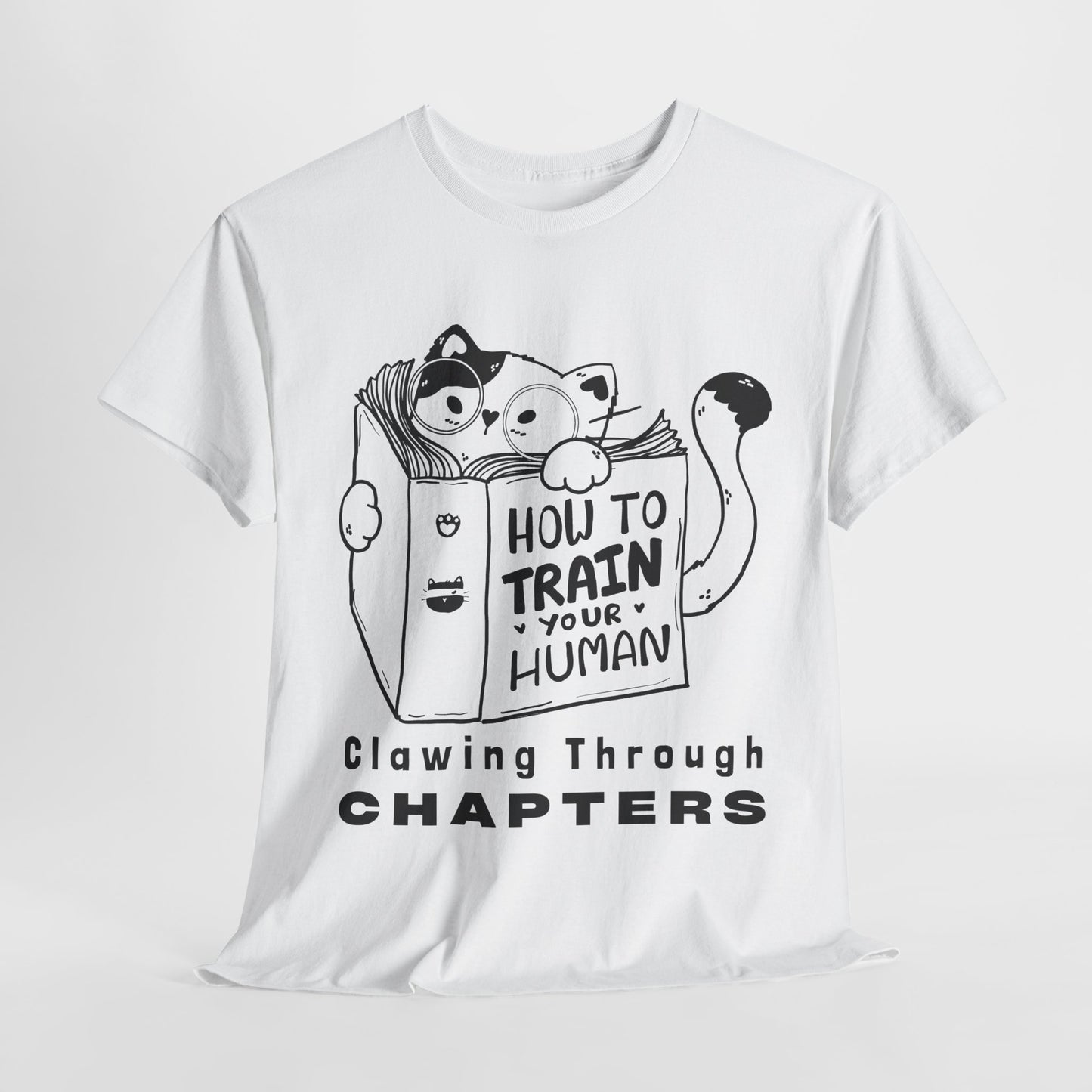 Teen/Adult Unisex “How to Train Your Human” Cat Shirt – Clawing Through Chapters Book Tee