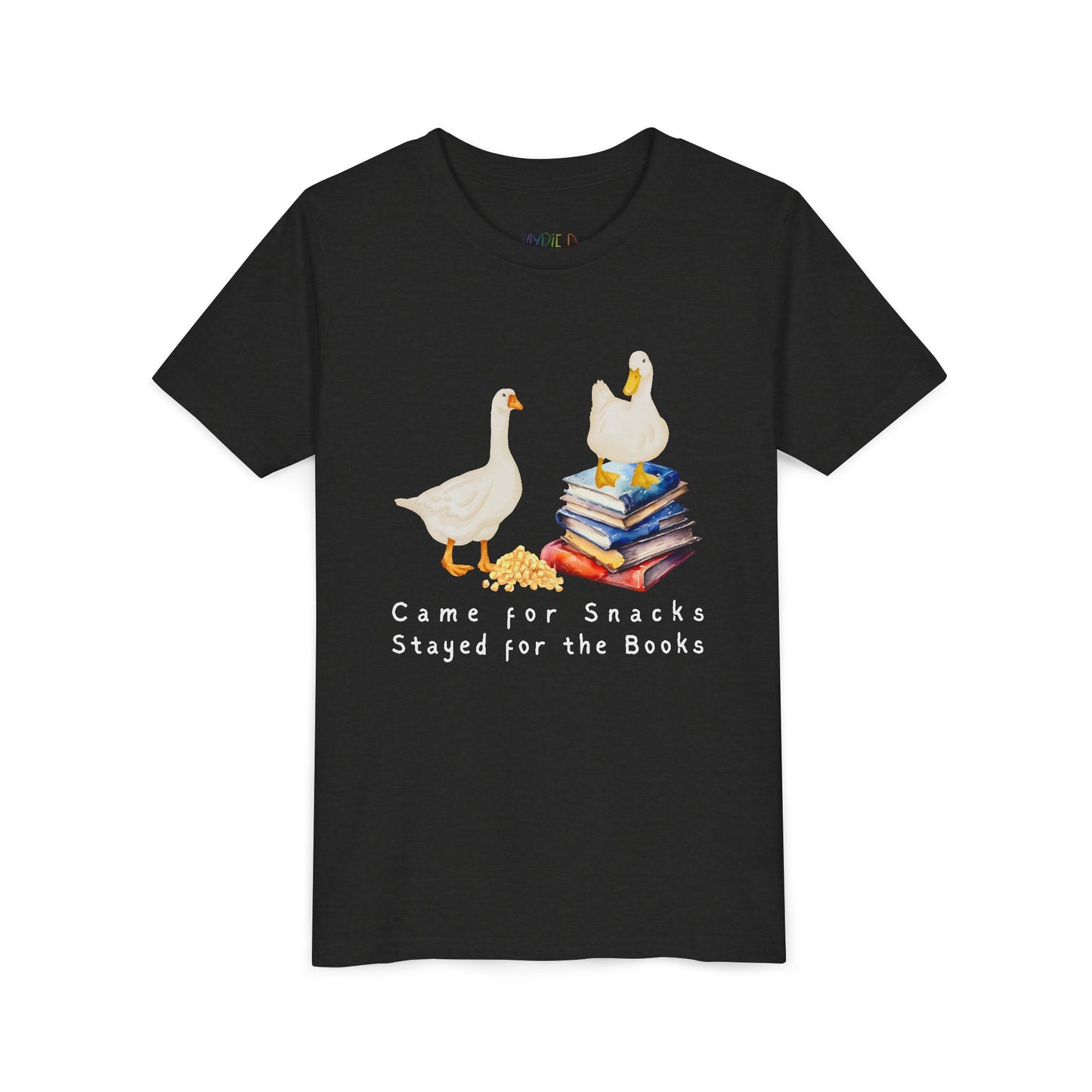 Youth Came for Snacks, Stayed for the Books Tee – Funny Duck Shirt for Hungry Little Readers