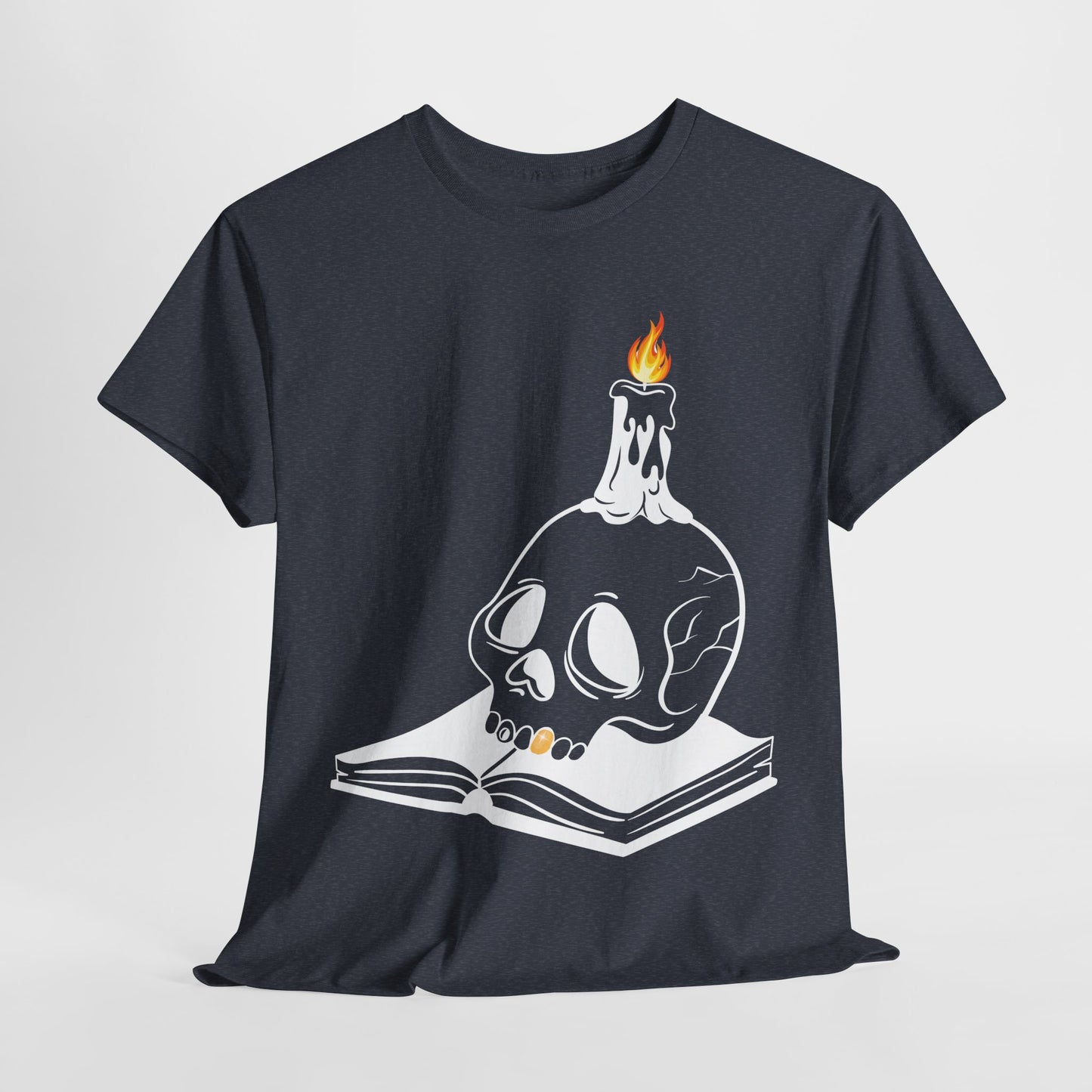 Teen/Adult Unisex Skull Candle & Book T-Shirt – Gothic Horror Reader Graphic Tee