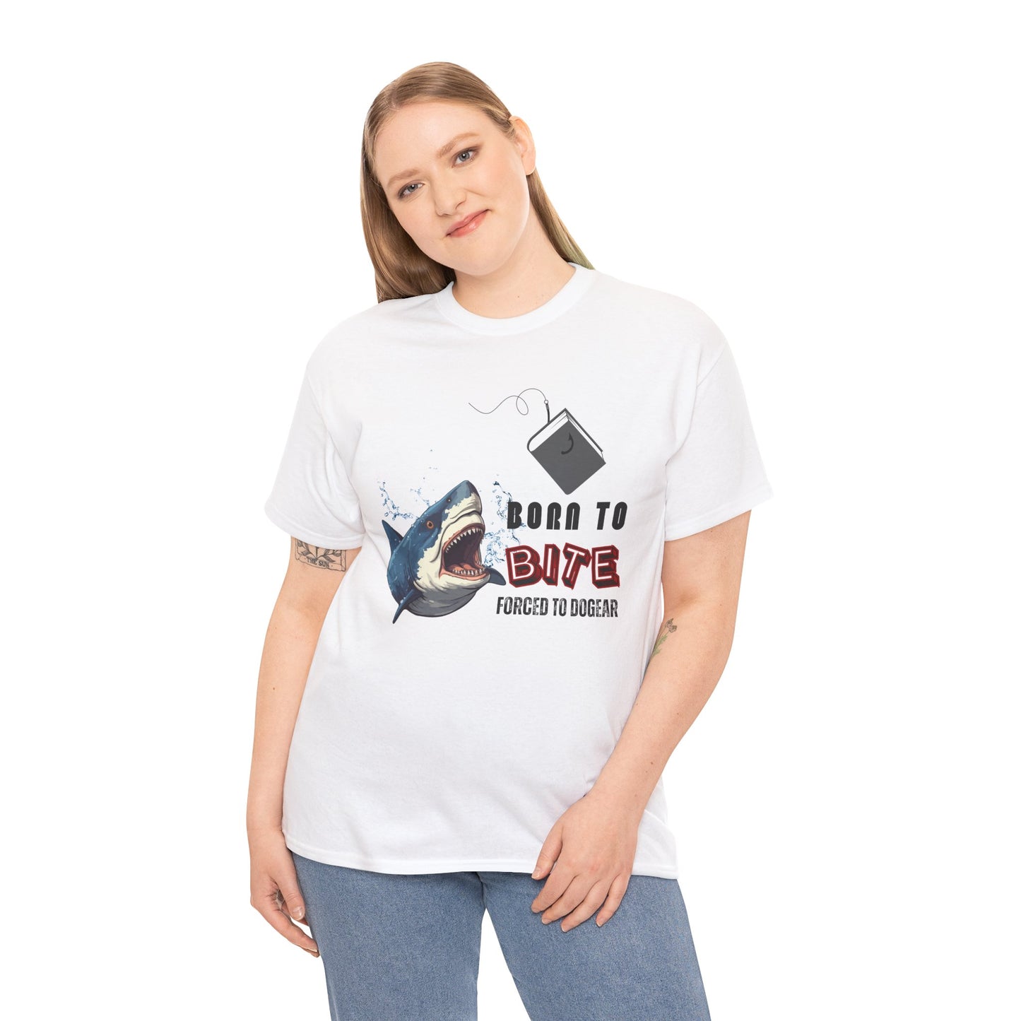Teen/Adult Unisex Born to Bite Tee â€“ Funny Shark Shirt for Bold Book Lovers