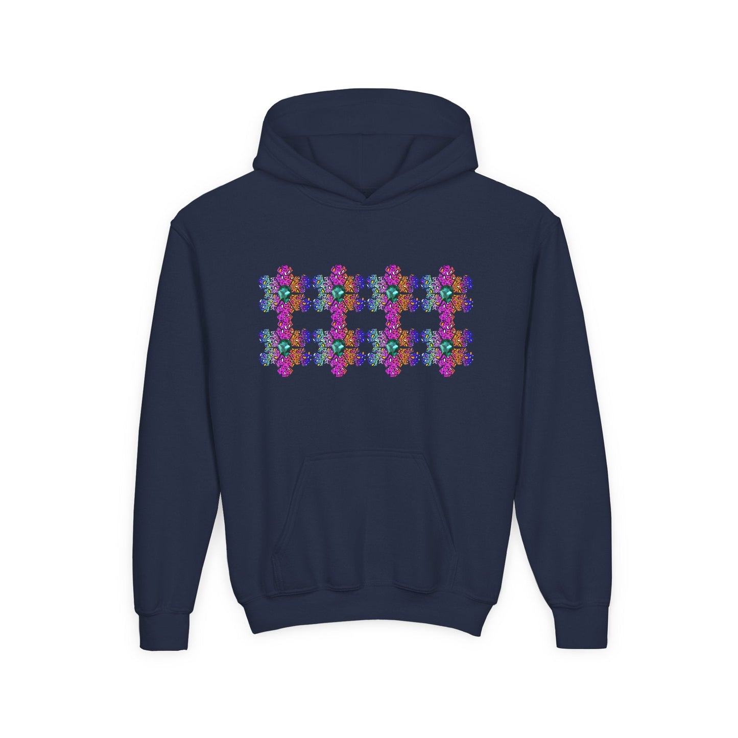 Youth Snowflake Mosaic Hoodie â€“ Bright & Colorful Winter Pattern Printify