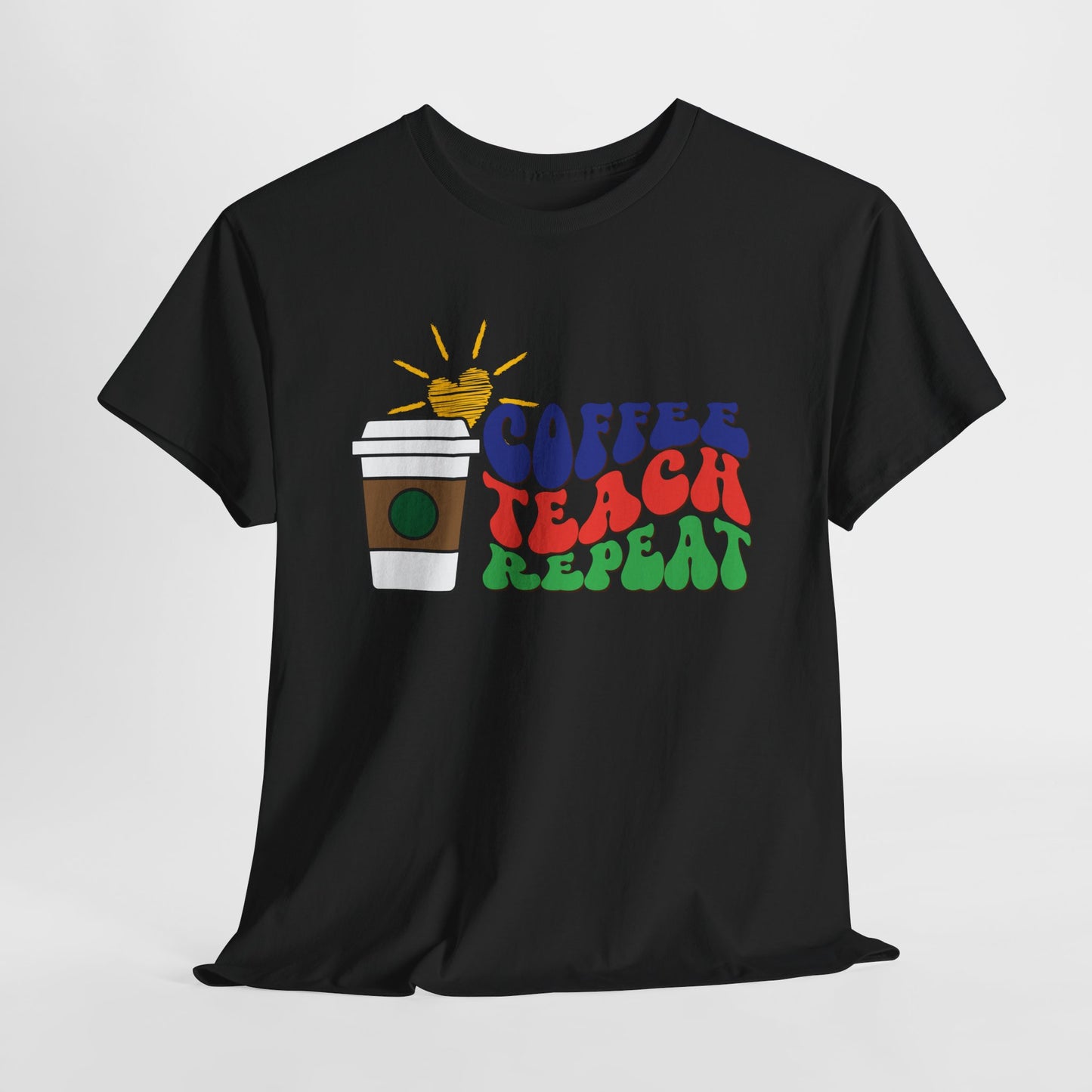 Teen/Adult Unisex Coffee. Teach. Repeat. Tee – Groovy Retro Shirt for Teachers