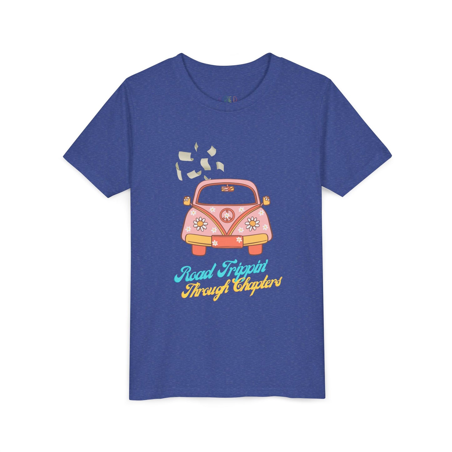 Youth Road Trippin' Through Chapters Tee – For Book-Loving Adventurers, Perfect for young readers with wanderlust and wild imaginations!