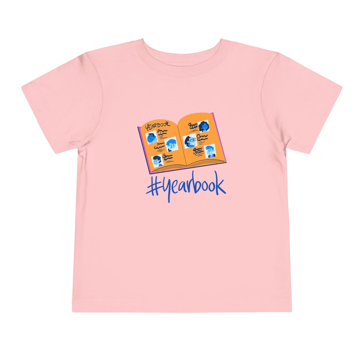 Pink t-shirt with an open yearbook and '#yearbook' text