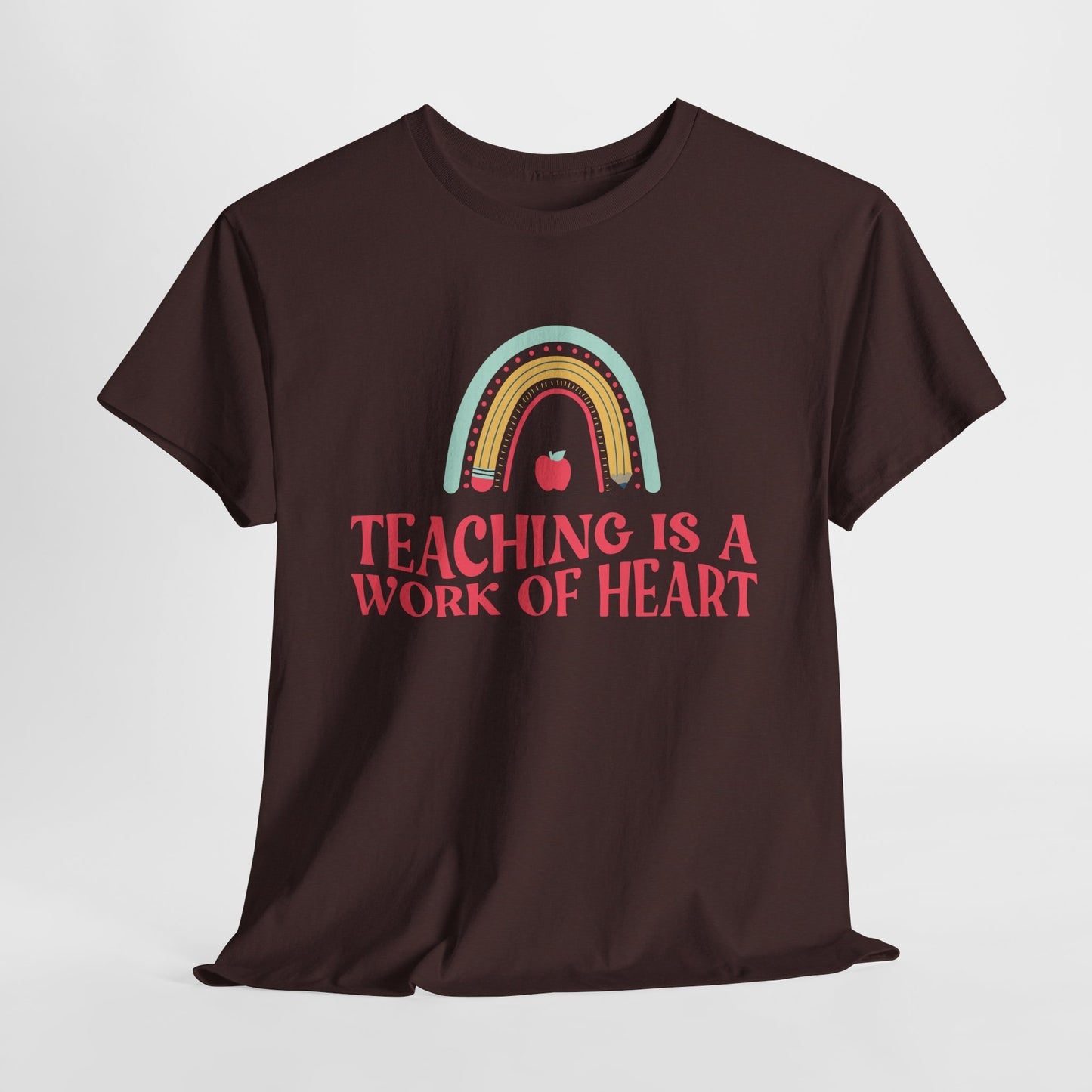 Teen/Adult Unisex Teaching Is a Work of Heart – Rainbow Apple Tee for Teachers