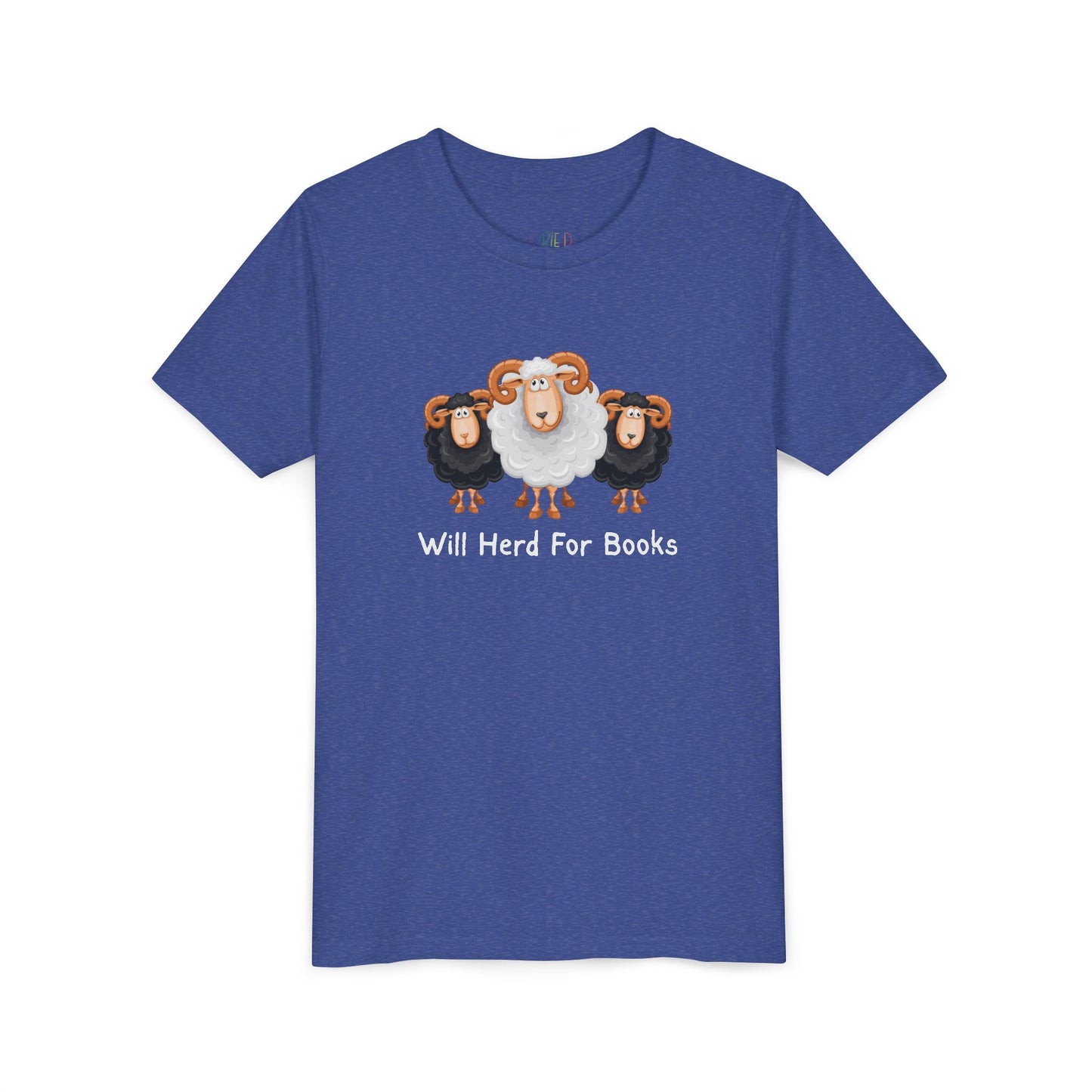 Youth Will Herd for Books T-Shirt – Funny Sheep Tee for Young Book Wranglers