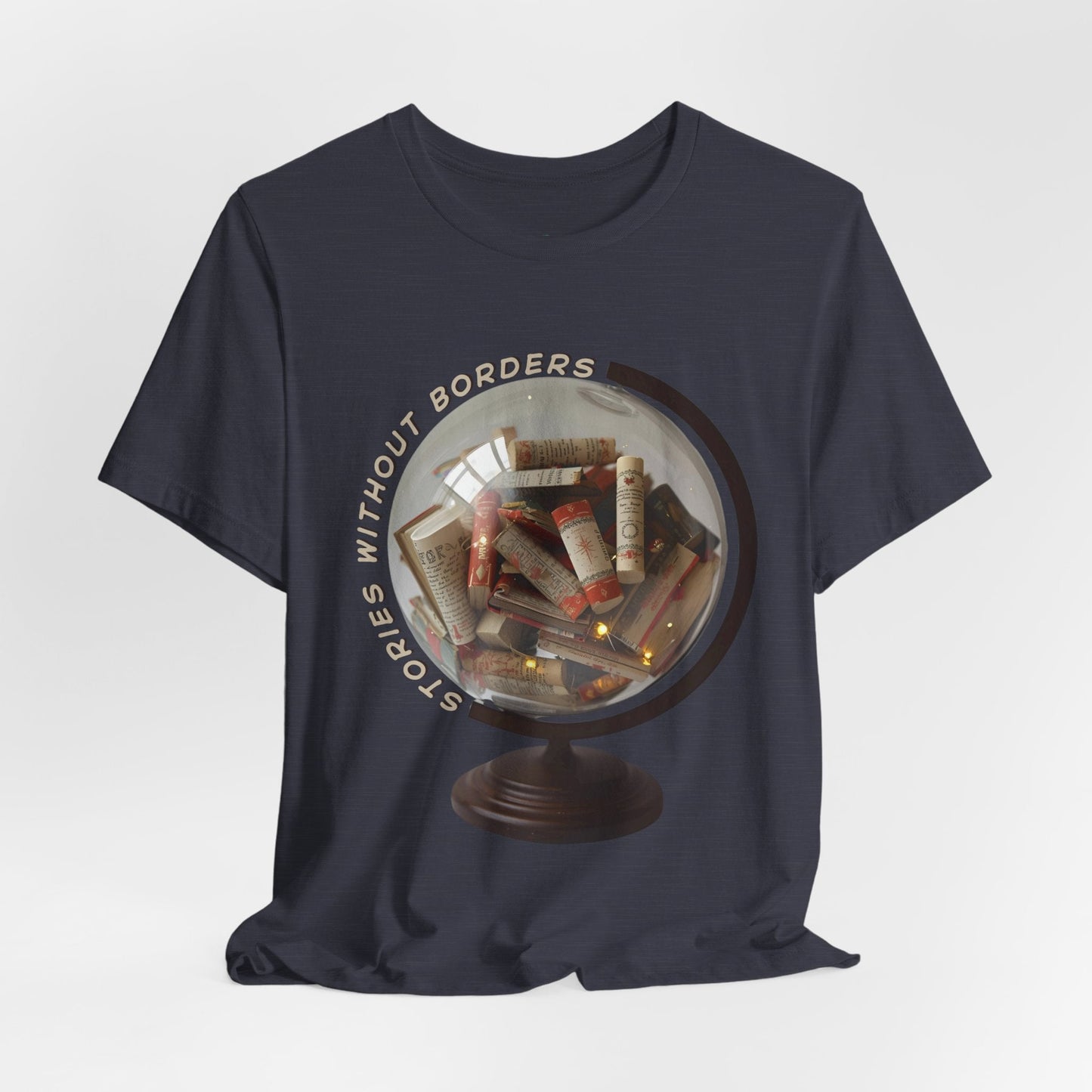 Teen/Adult Unisex Stories Without Borders T-Shirt â€“ Book Globe Design Printify