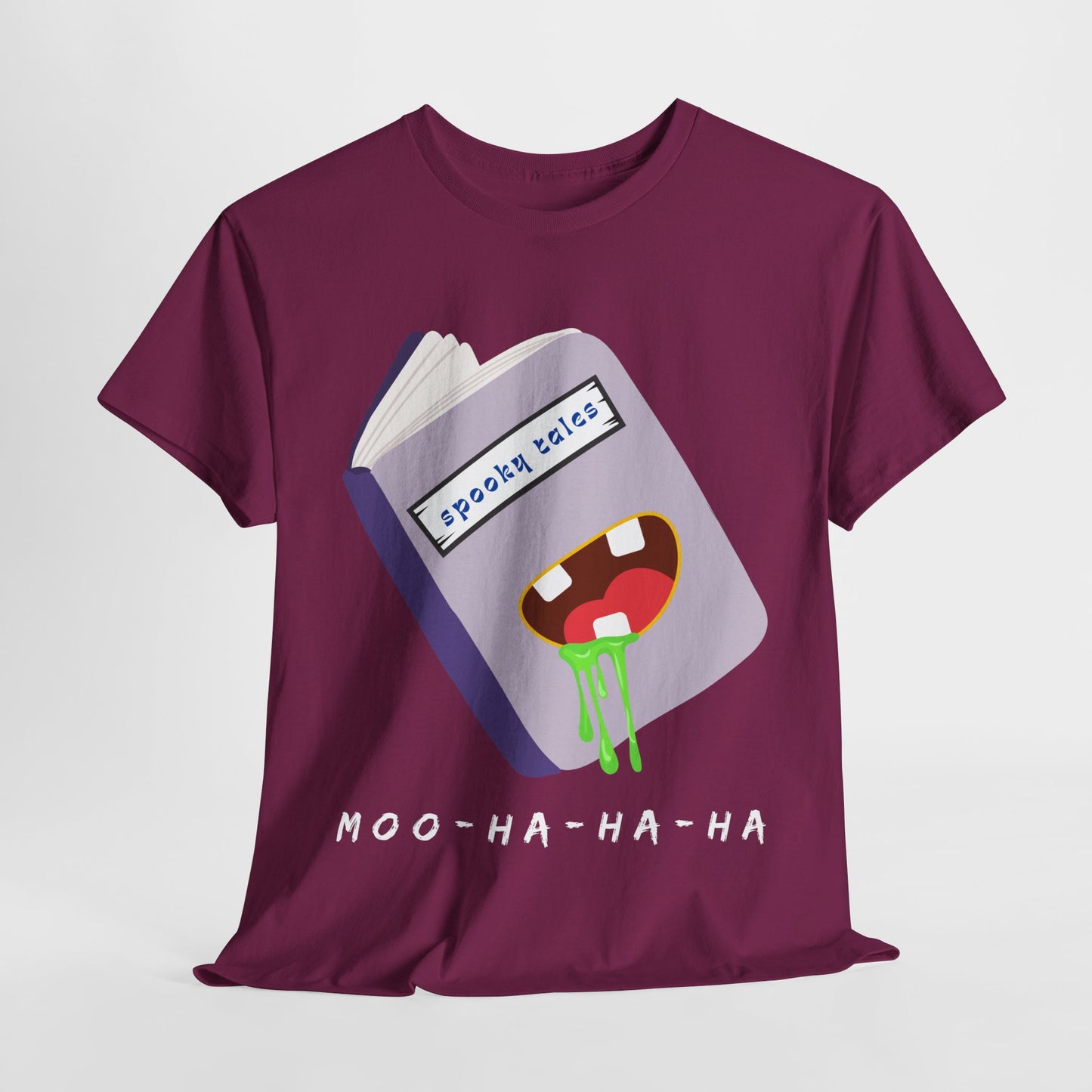Teen/Adult Unisex Moo-Ha-Ha-Ha – Spooky Tales Monster Book Tee