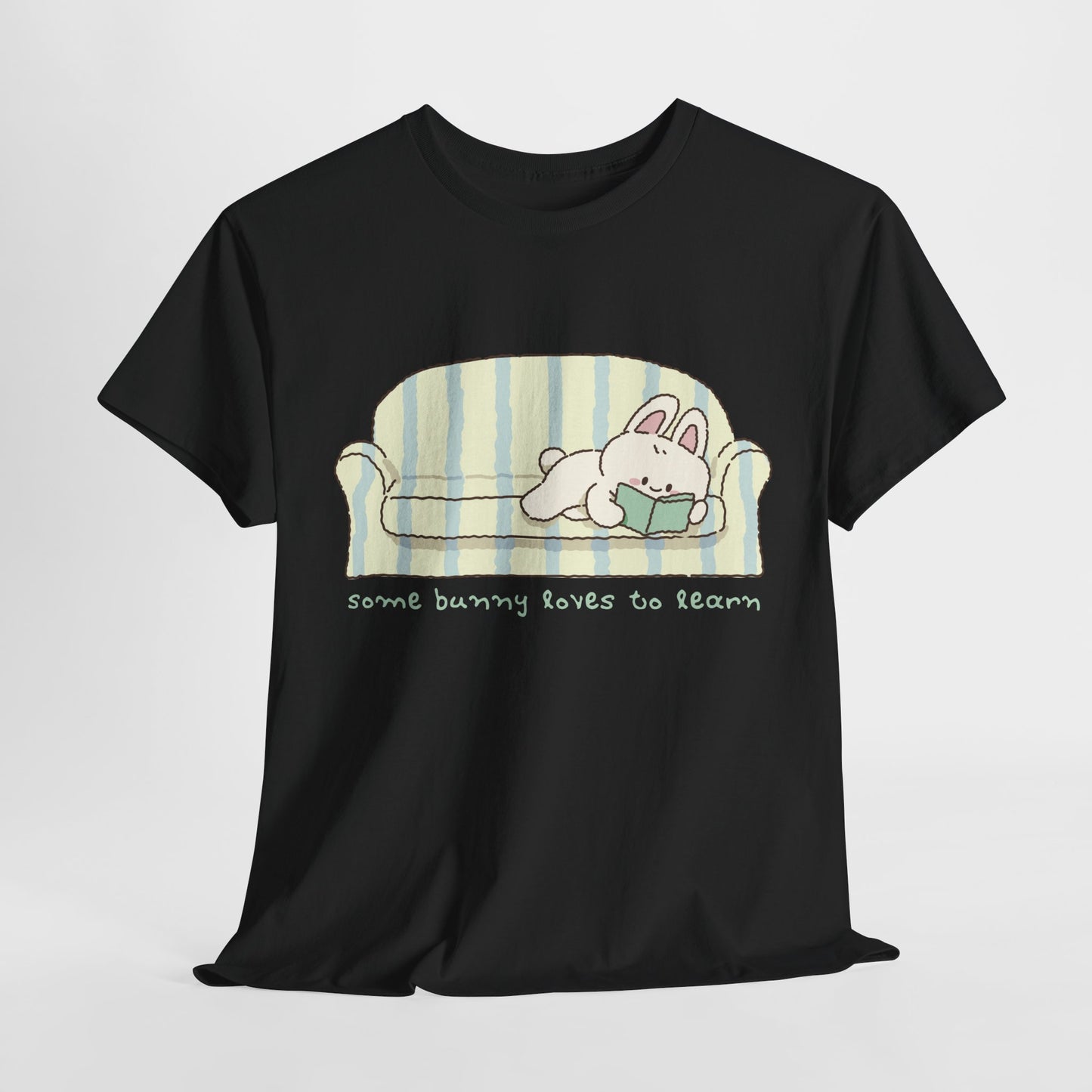 Teen/Adult Unisex “Some Bunny Loves to Learn” Reading Rabbit Tee – Cozy Book Lover Gift