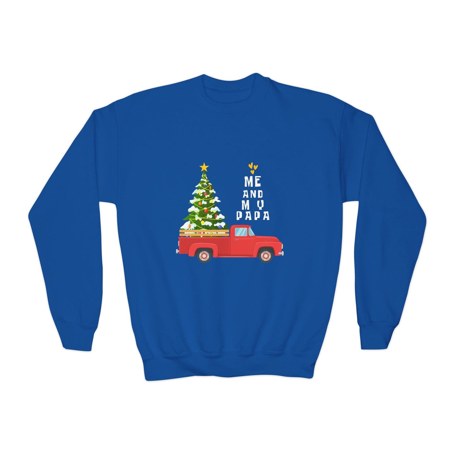 Youth Me & My Papa Sweatshirt â€“ Red Truck Christmas Tree Design Printify