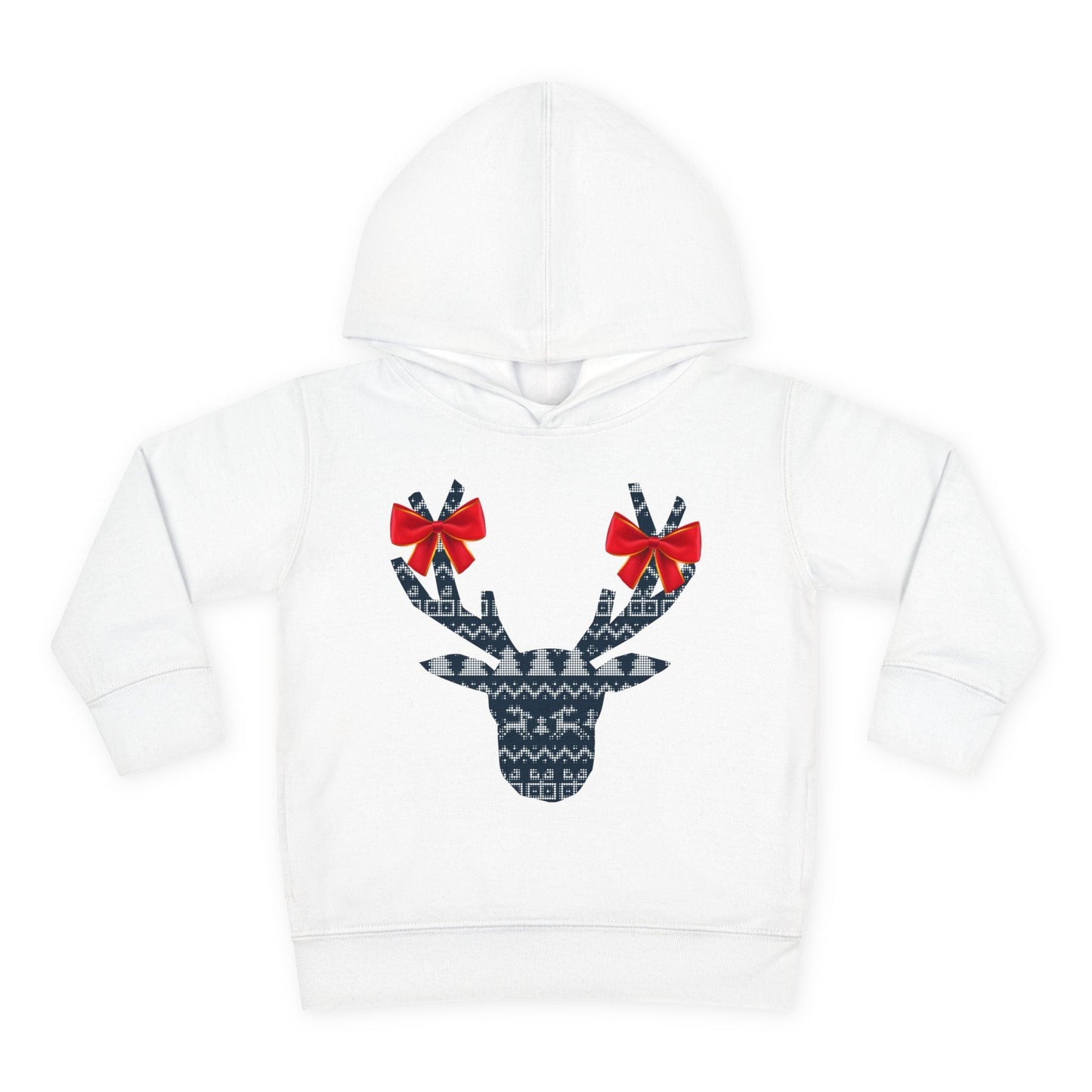 Toddler Reindeer Silhouette Hoodie â€“ Festive Bows & Winter Knit Design Printify