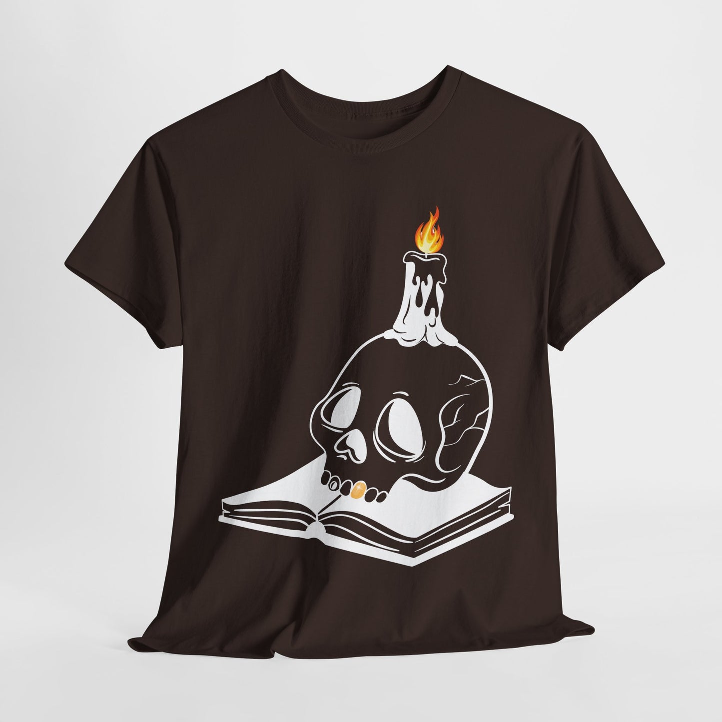 Teen/Adult Unisex Skull Candle & Book T-Shirt – Gothic Horror Reader Graphic Tee