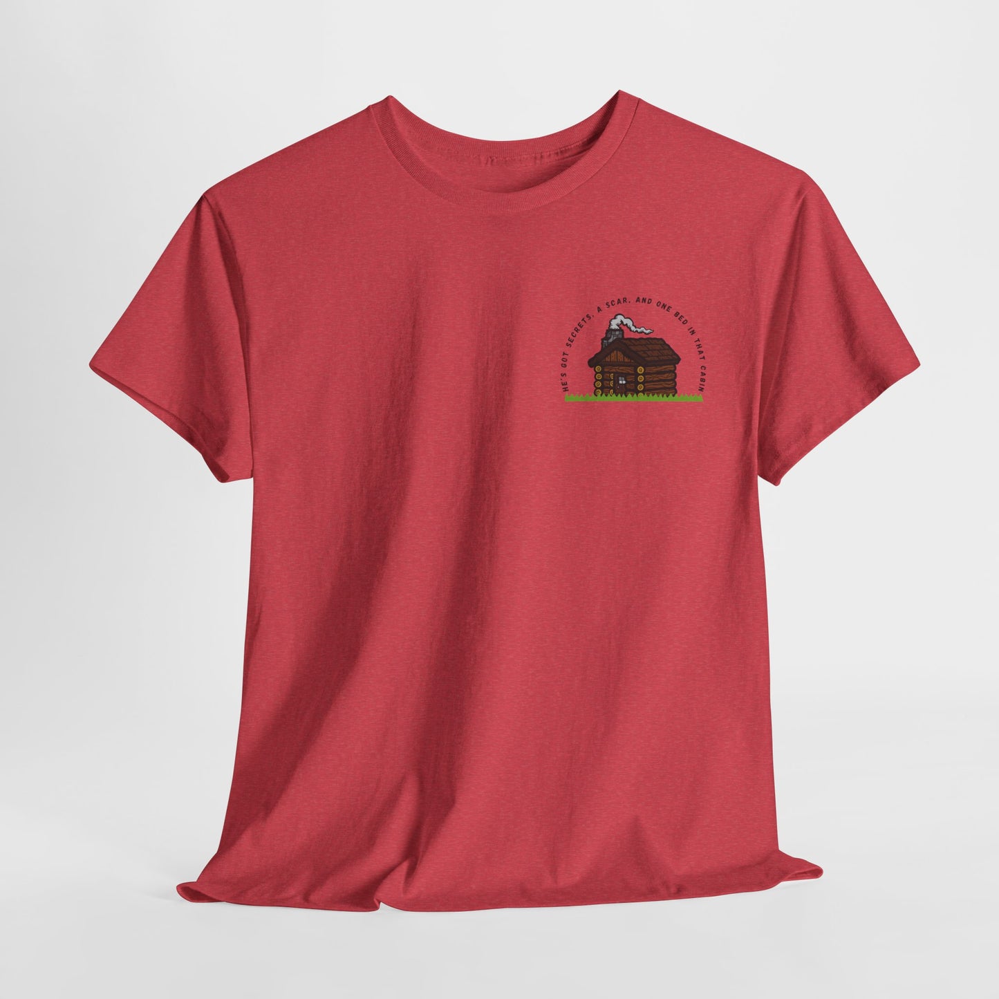 Teen/Adult Unisex Tee – He’s Got Secrets, a Scar, and One Bed in That Cabin (Little Edition)