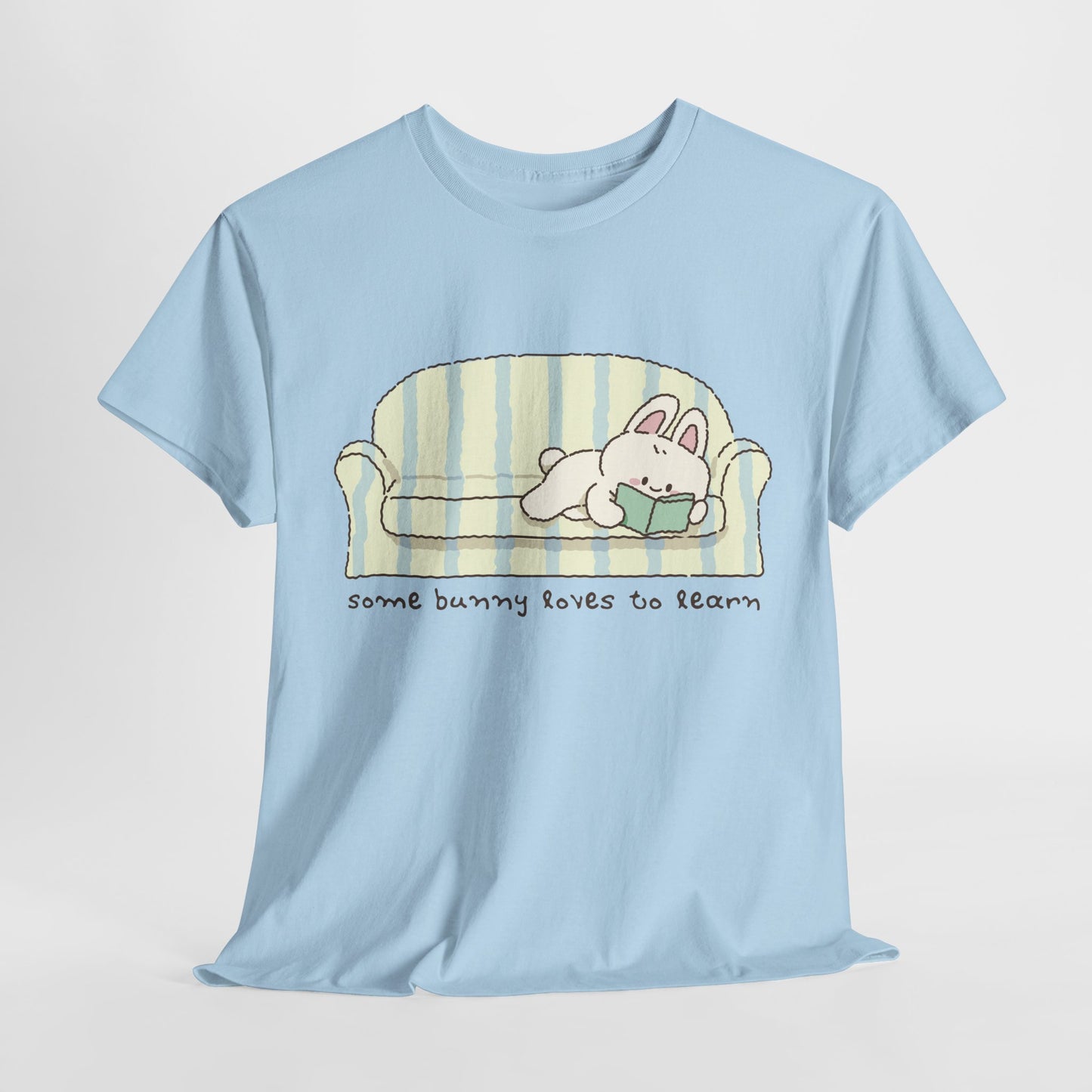 Teen/Adult Unisex “Some Bunny Loves to Learn” Reading Rabbit Tee – Cozy Book Lover Gift