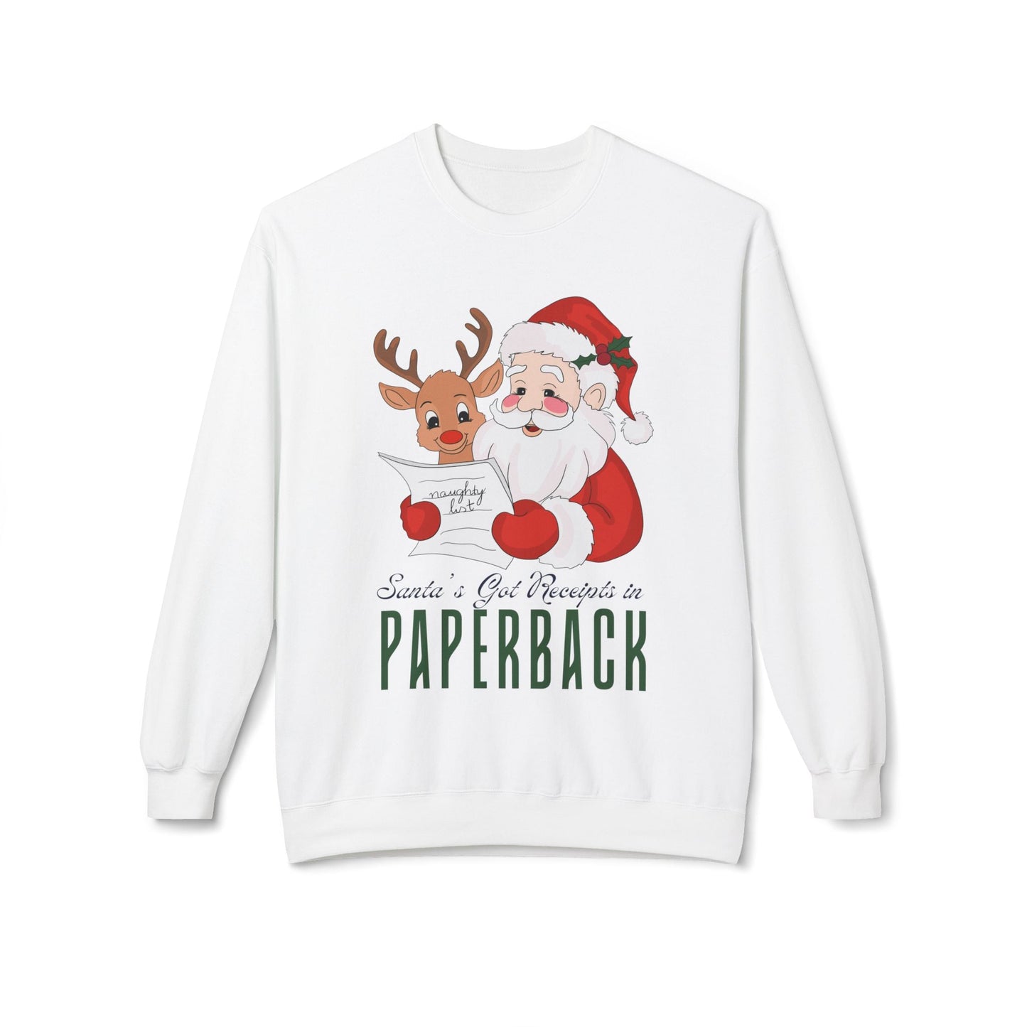 Teen/Adult Unisex Santaâ€™s Got Receipts in Paperback Sweatshirt â€“ Funny Christmas Book Lover Design Printify