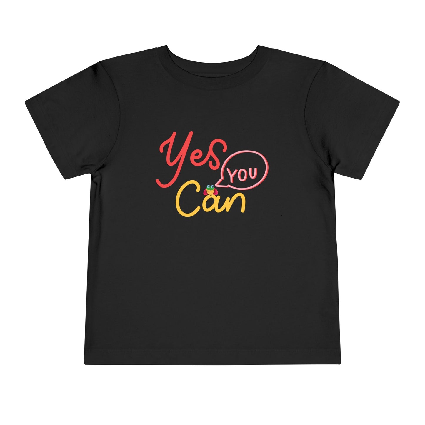 Black t-shirt with 'Yes You Can' text design