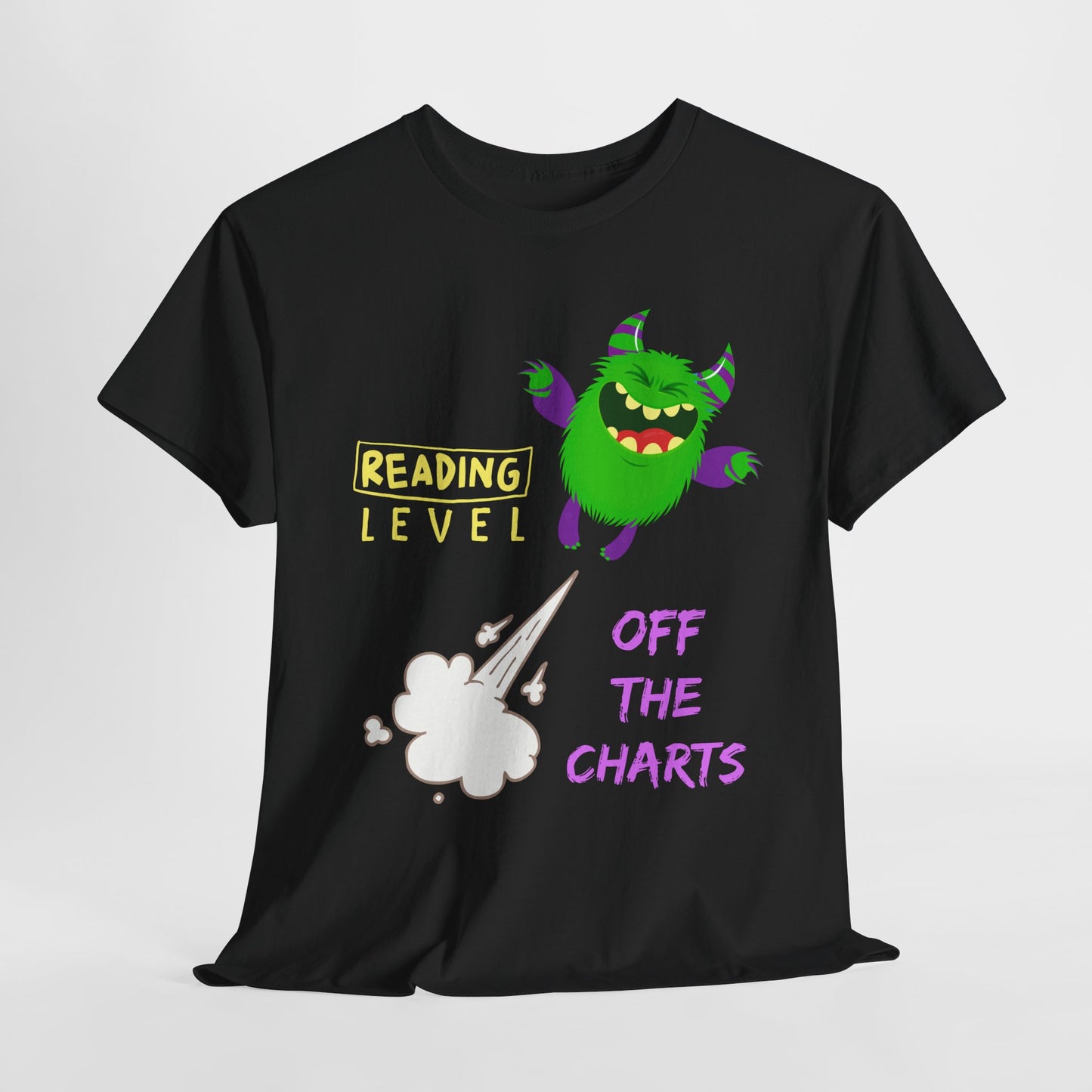 Teen/Adult Unisex Reading Level Off the Charts – Bold Bookish Monster Tee