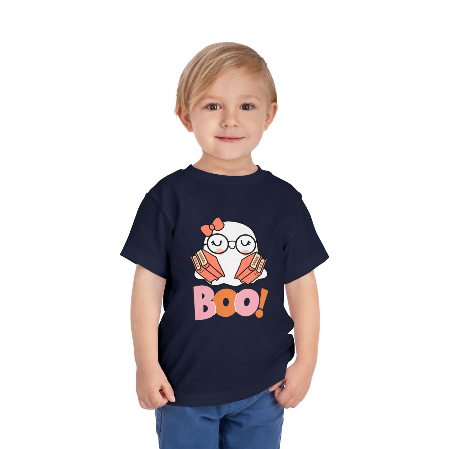 Toddler Halloween "Boo!" Ghost Reader Tee – Spooky Cute Bookish Shirt