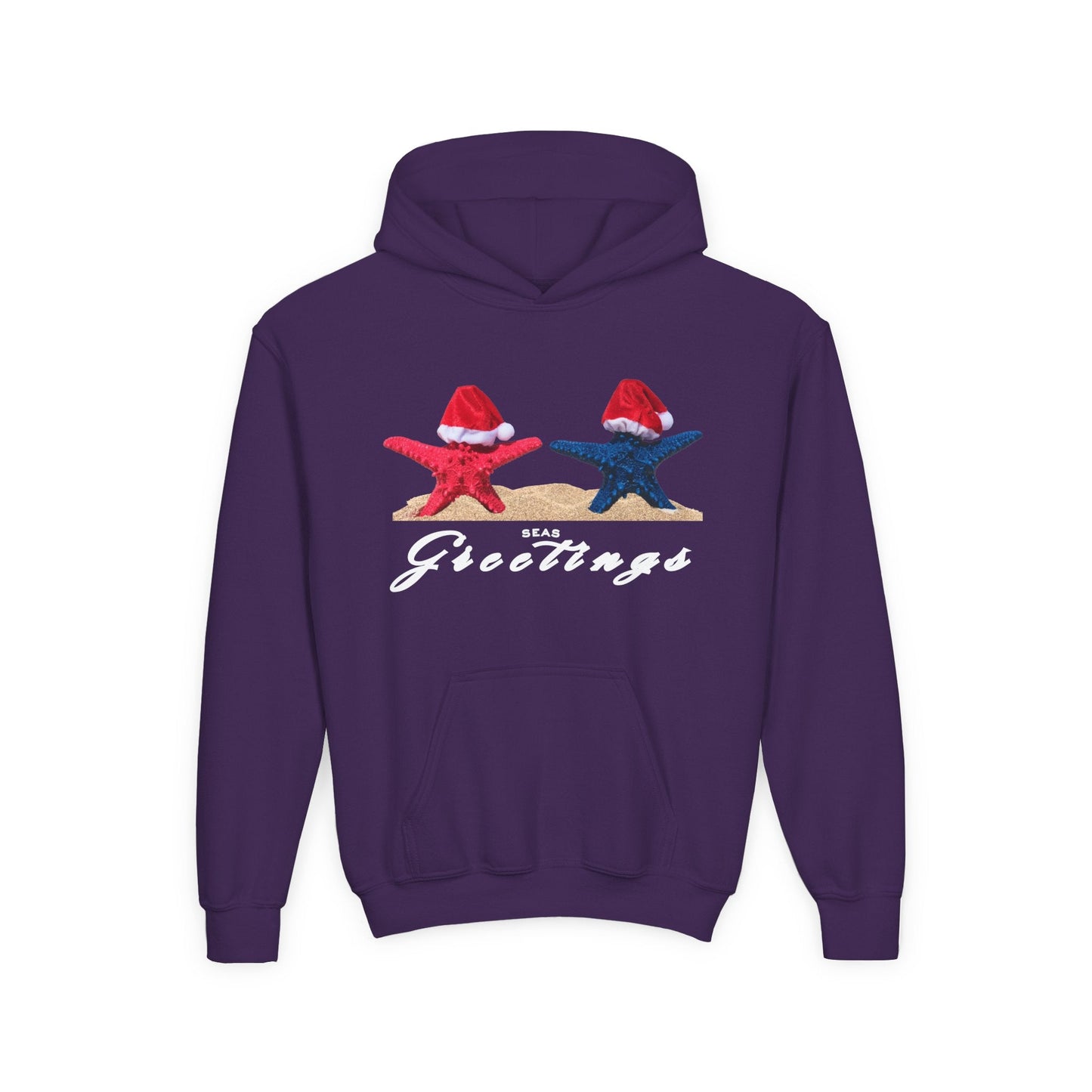 Youth Seas Greetings Starfish Hoodie â€“ Coastal Christmas Design Printify