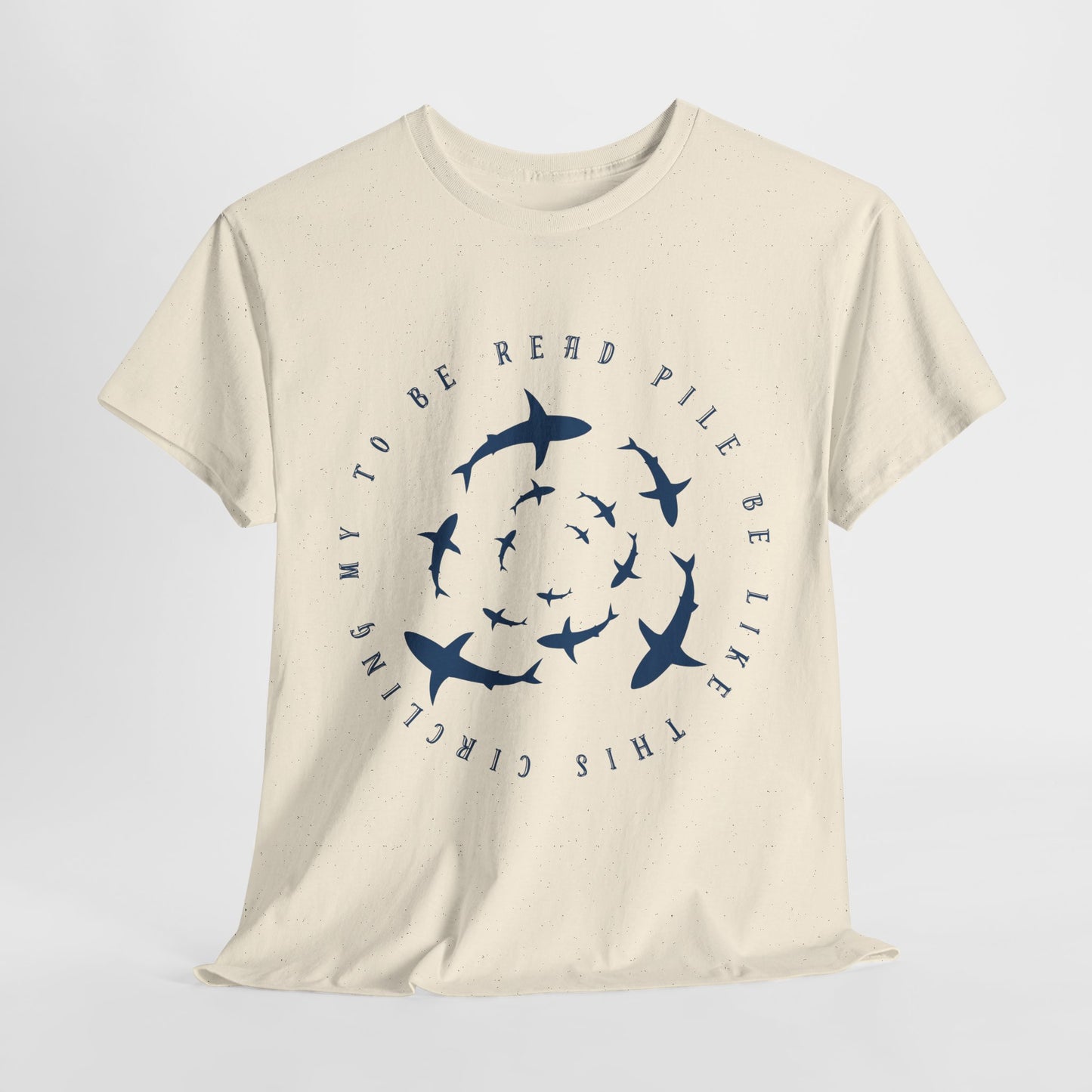 Teen/Adult Unisex Circling Sharks TBR Tee – Funny To-Be-Read Pile Reader Shirt