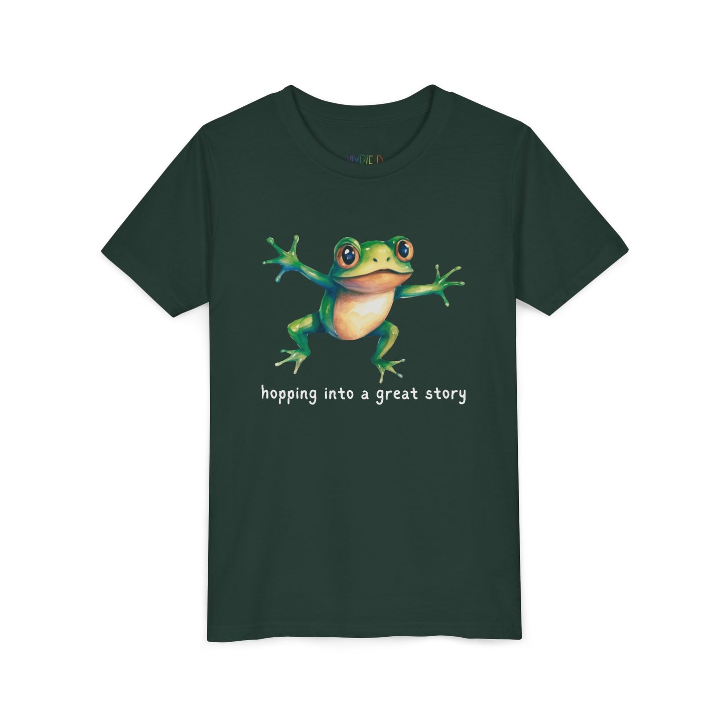 Youth Hopping Into a Great Story Tee – Frog Reading Shirt for Curious Young Readers