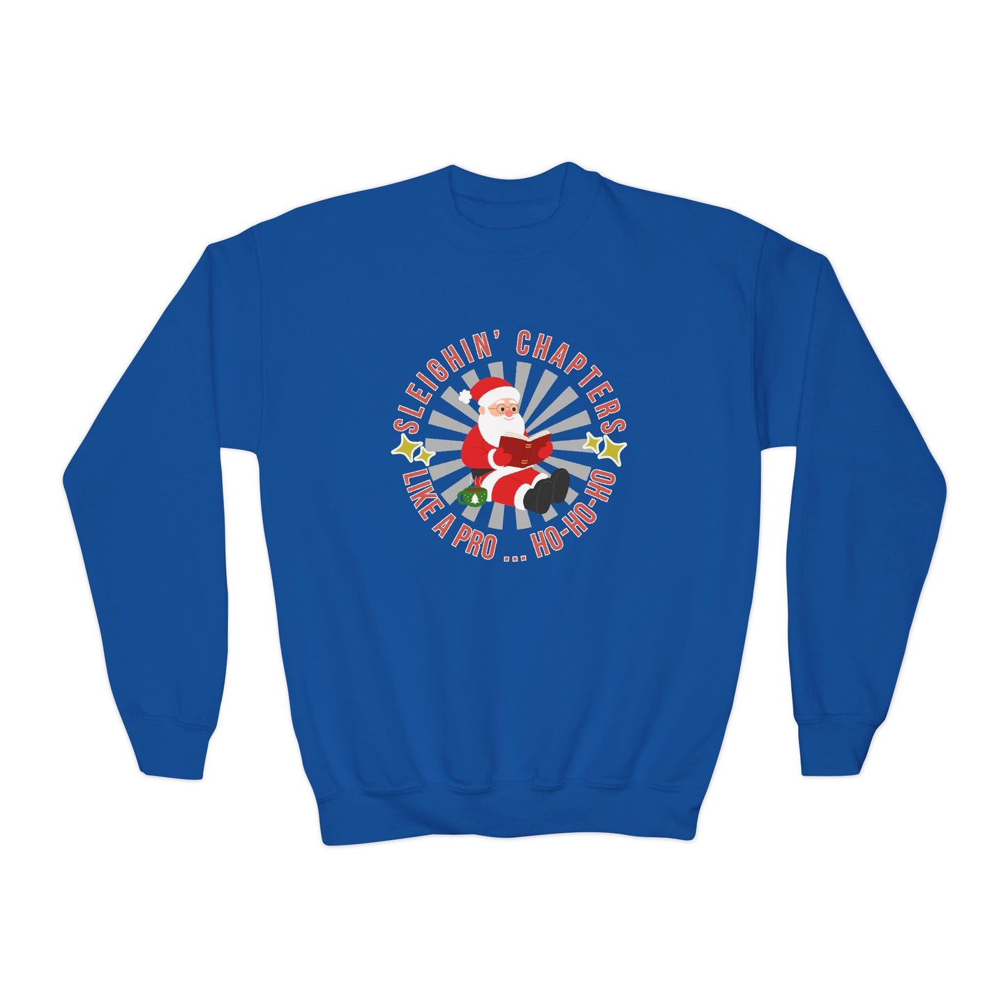 Youth Sleighinâ€™ Chapters Sweatshirt â€“ Santa Reading Holiday Design Printify