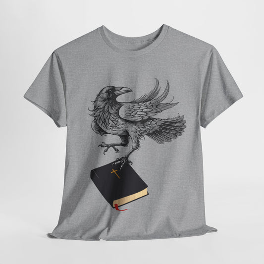 Teen/Adult Unisex Raven Carrying Book T-Shirt – Gothic Horror Reader Graphic Tee