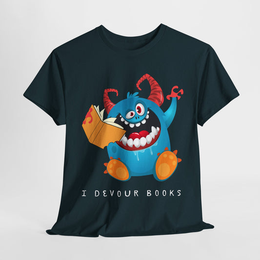 Teen/Adult Unisex “I Devour Books” Tee – Funny Gift for Voracious Readers & Lit Lovers