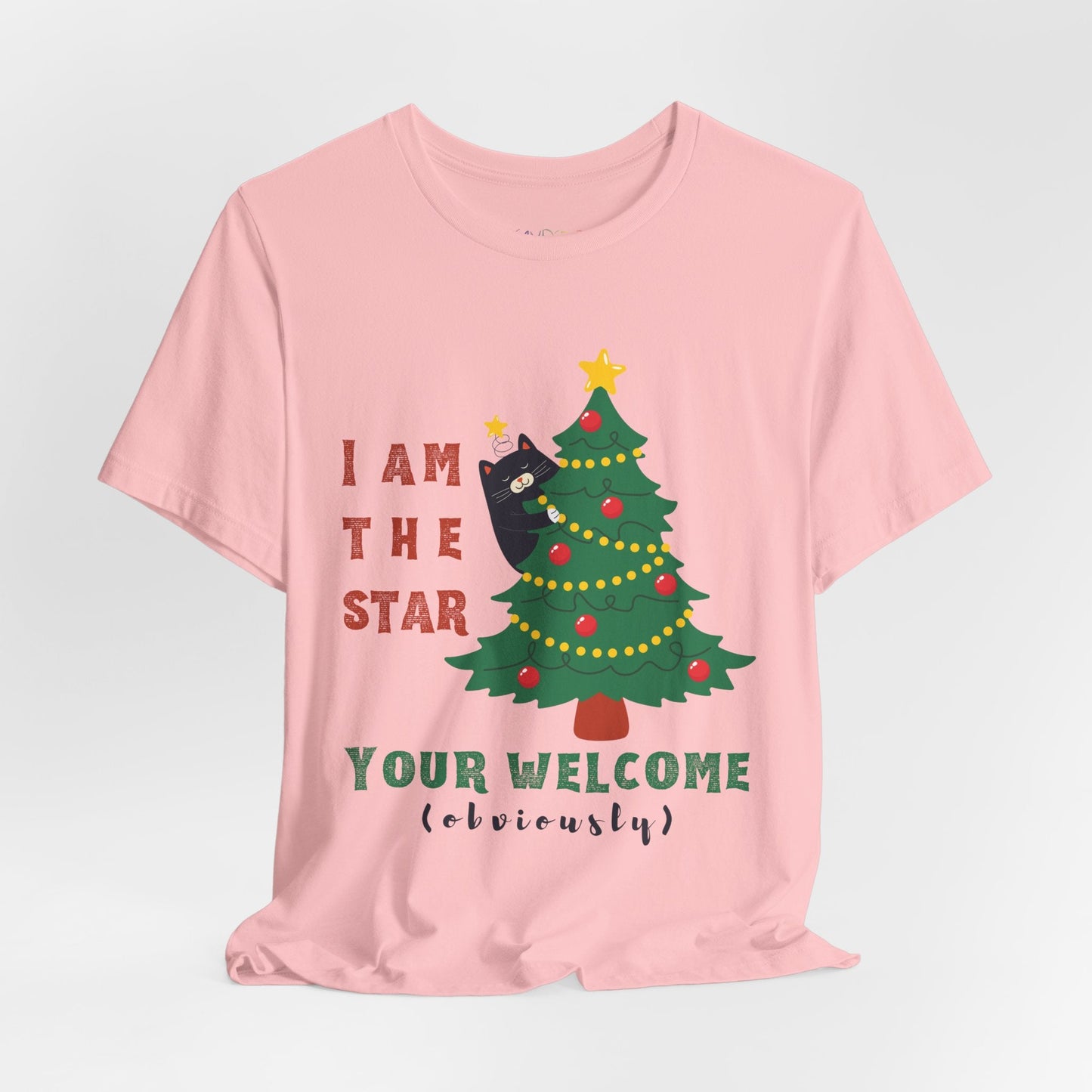 Teen/Adult Unisex I Am the Star Christmas Cat T-Shirt â€“ Funny Holiday Tree Topper Design Printify