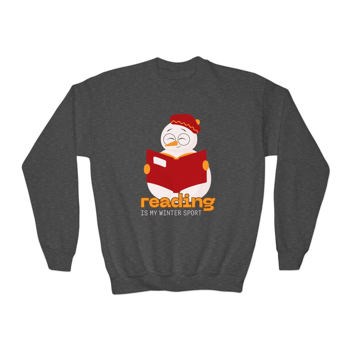Youth Reading Is My Winter Sport Sweatshirt â€“ Snowman Book Lover Design Printify