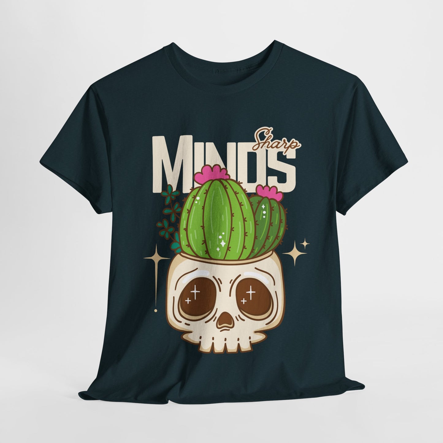 Teen/Adult Unisex "Sharp Minds" Skull & Cactus Graphic T-Shirt – Bold Bookish Style Tee