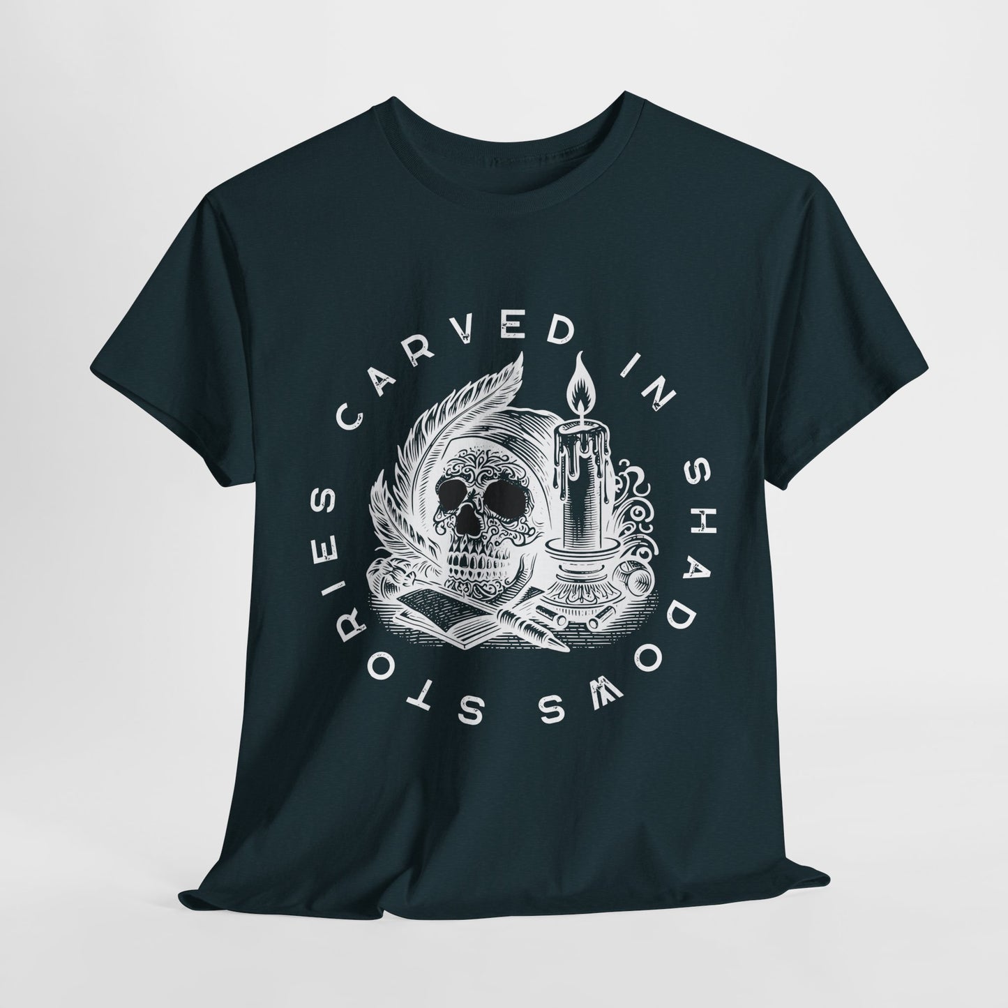 Teen/Adult Unisex Stories Carved in Shadows T-Shirt – Gothic Horror Reader Tee
