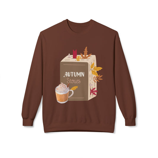 Teen/Adult Unisex Autumn Stories Sweatshirt – Fall Book Lover Crewneck with Coffee & Leaves