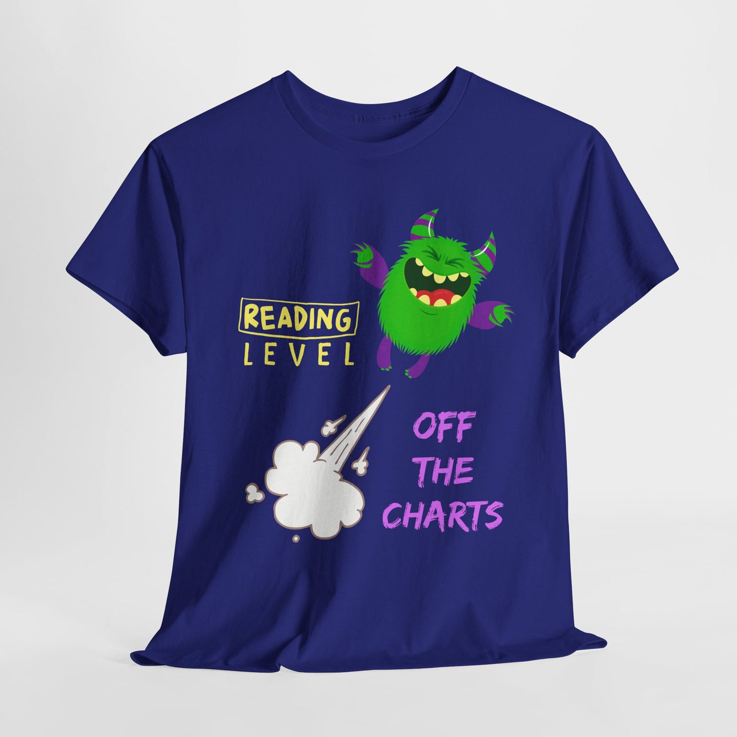 Teen/Adult Unisex Reading Level Off the Charts – Bold Bookish Monster Tee