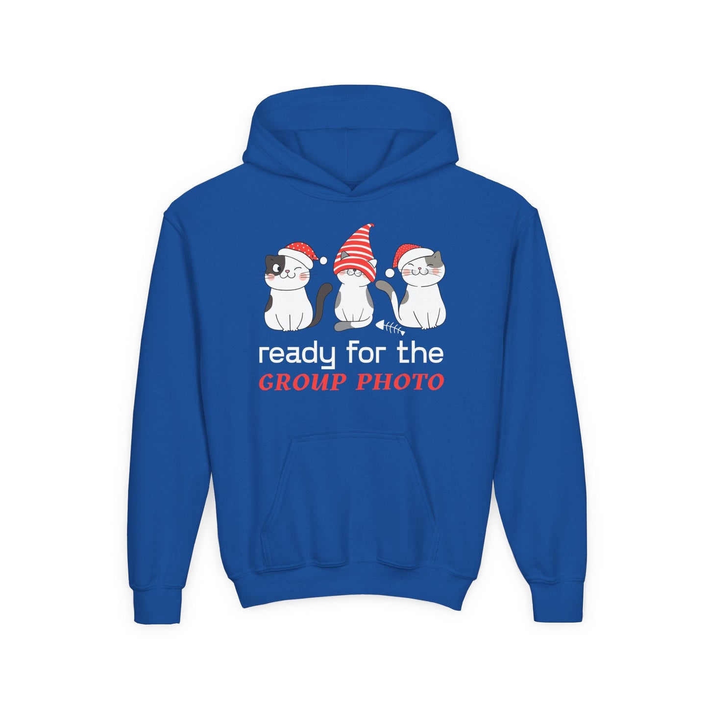 Youth Ready for the Group Photo Hoodie â€“ Festive Cat Trio Design Printify