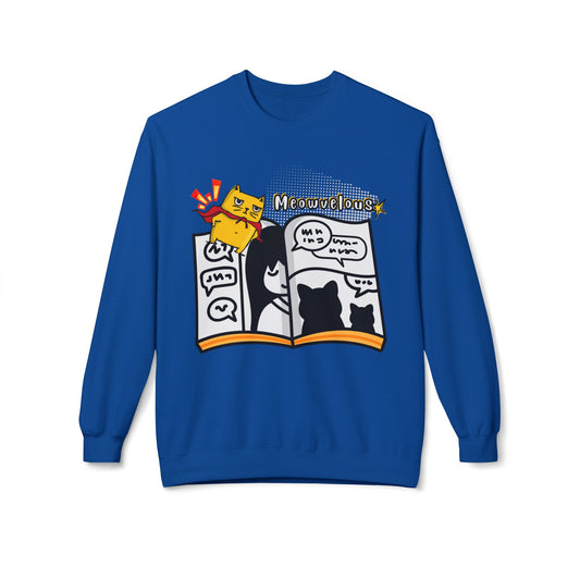 Teen/Adult Unisex Meowvelous Sweatshirt – Super Cat Comic Reader Crewneck
