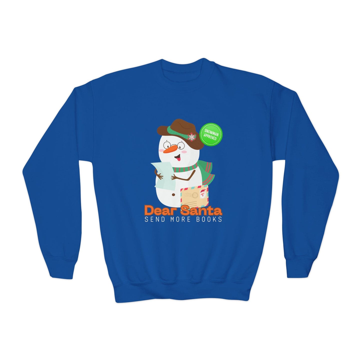 Youth Dear Santa Send More Books Sweatshirt â€“ Snowman Holiday Reader Design Printify