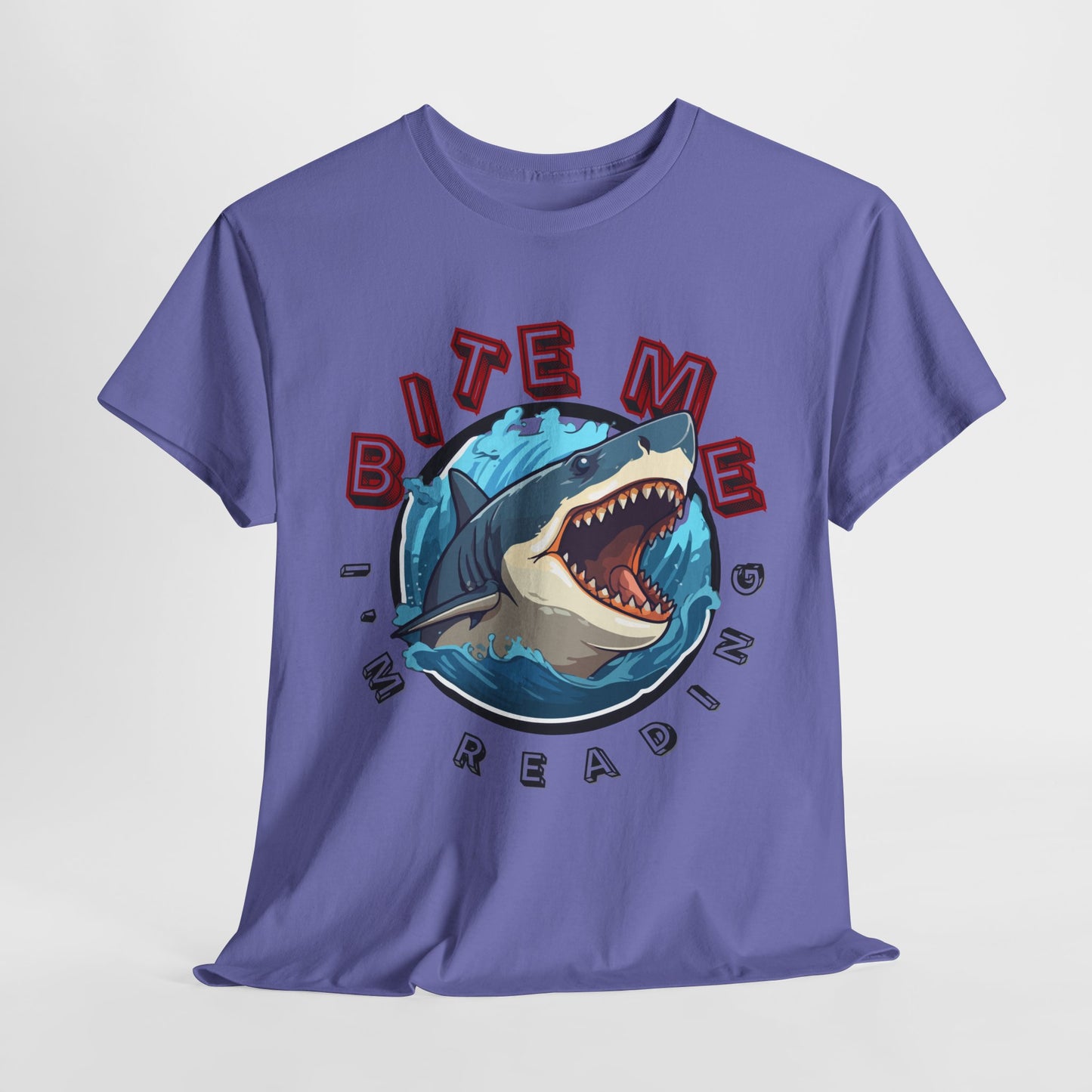 Teen/Adult Unisex Bite Me I'm Reading Tee – Shark Shirt for Fierce Bookworms