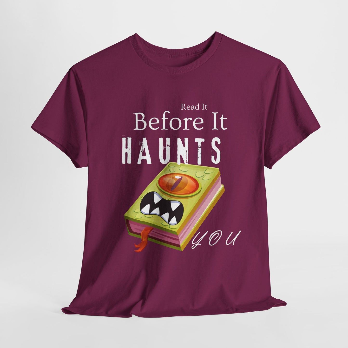 Teen/Adult Unisex Read It Before It Haunts You T-Shirt – Monster Book Horror Tee