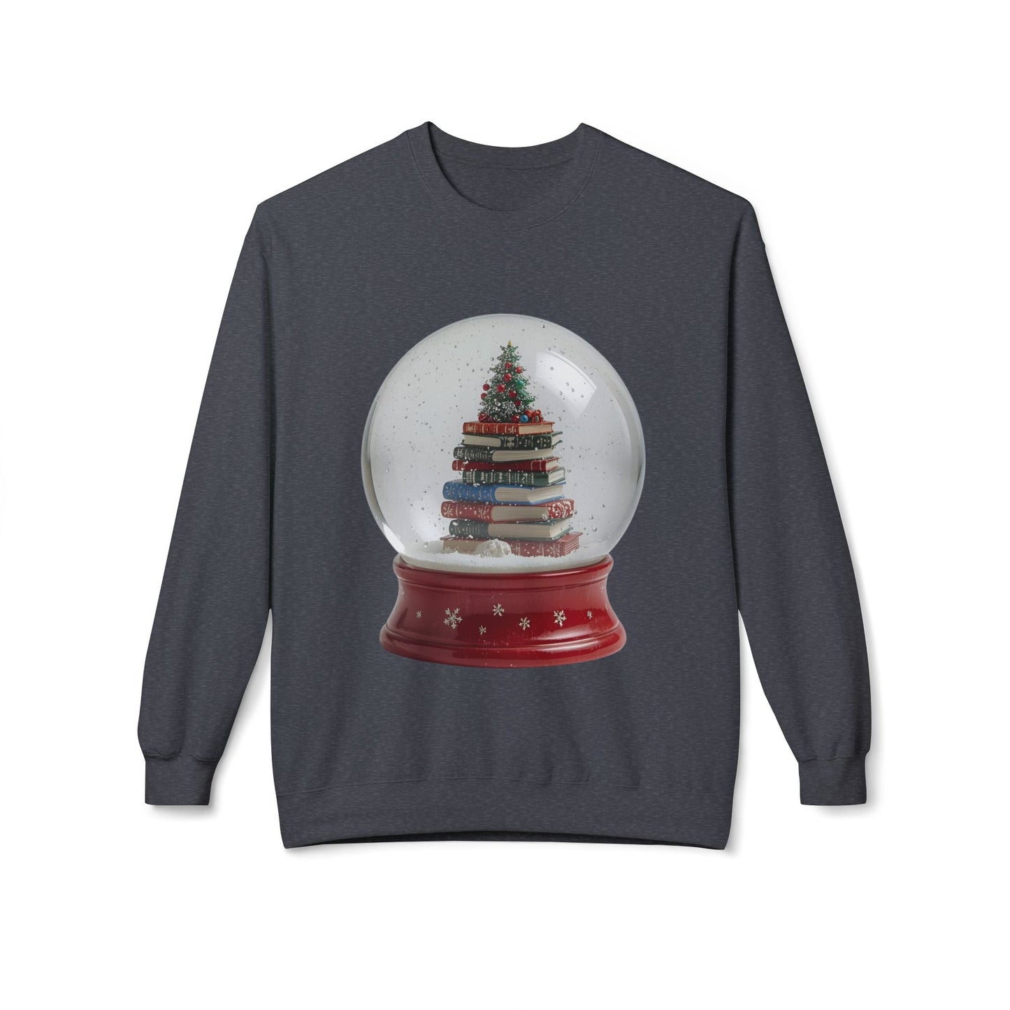 Teen/Adult Unisex Book Tree Snow Globe Sweatshirt â€“ Cozy Holiday Reading Design Printify