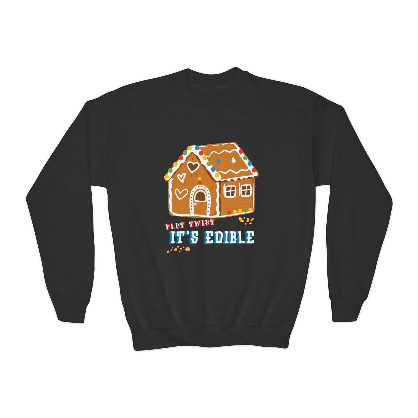 Youth Plot Twist Gingerbread House Sweatshirt Printify